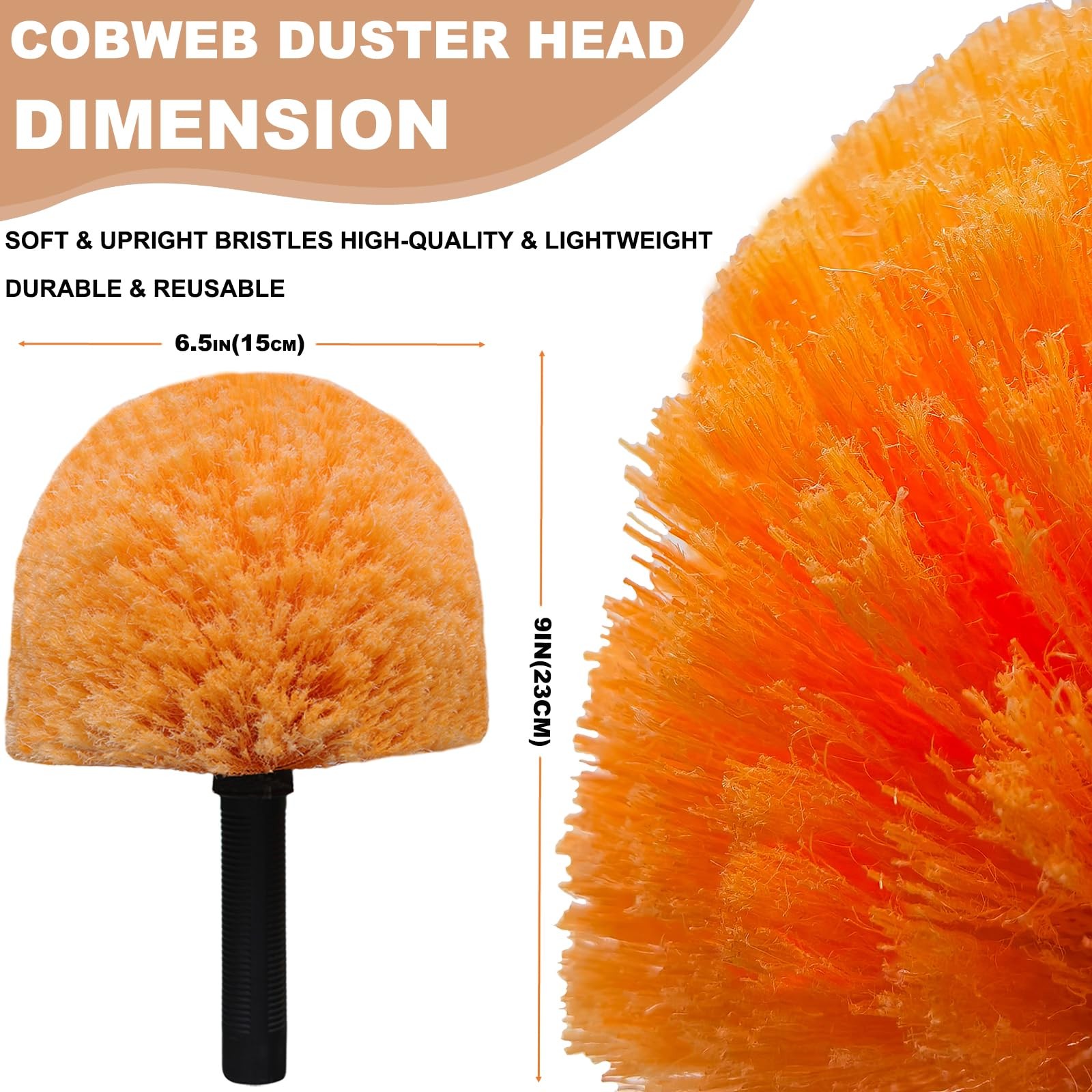 2 Pack Orange Twiston Cobweb Duster Head Brush Fits Standard 3/4 Inch Threaded P
