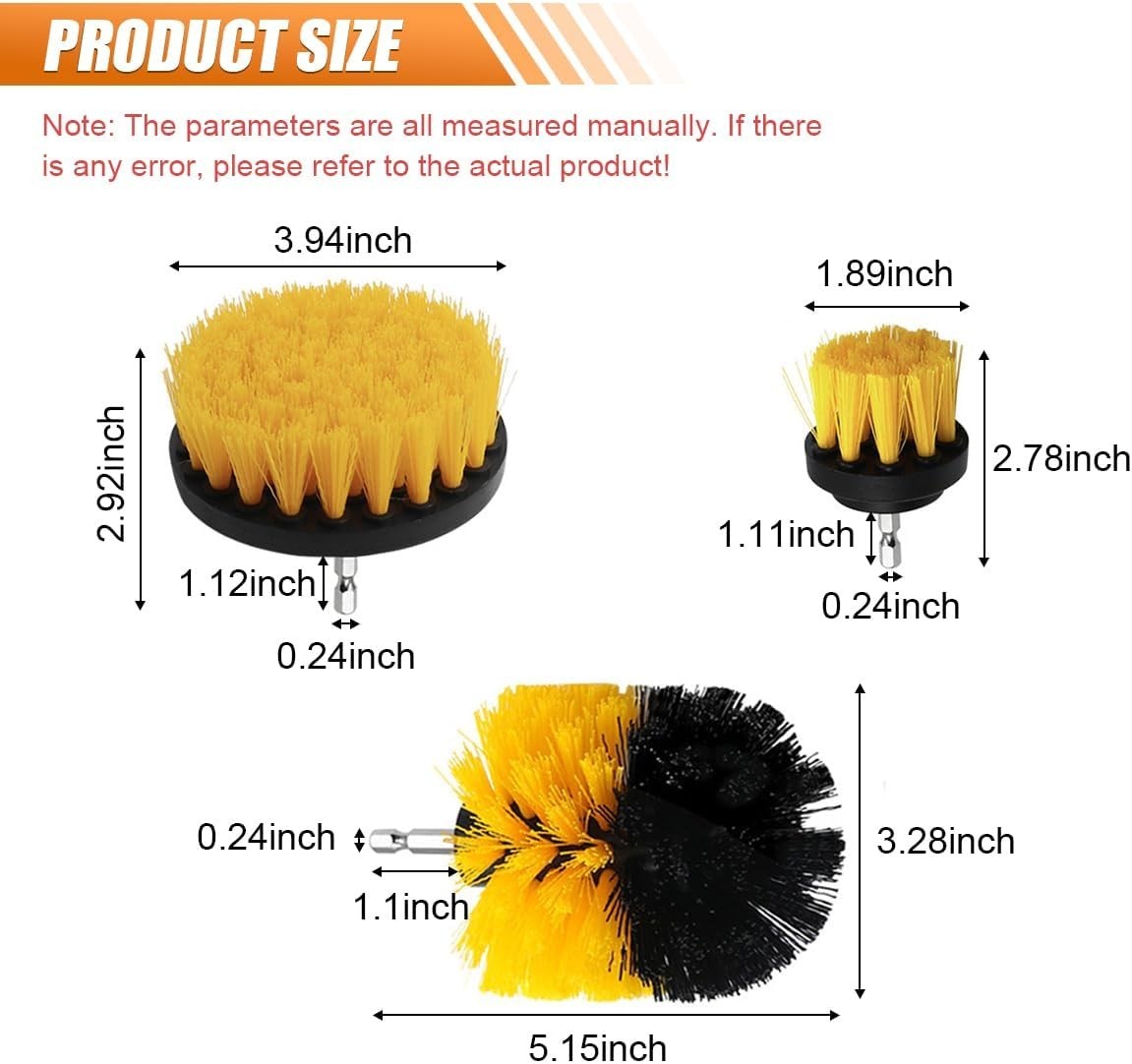 3 Pack Auto Detailing Drill Brush Set, Wheel Cleaner Brush, Car Cleaner Wash Bru