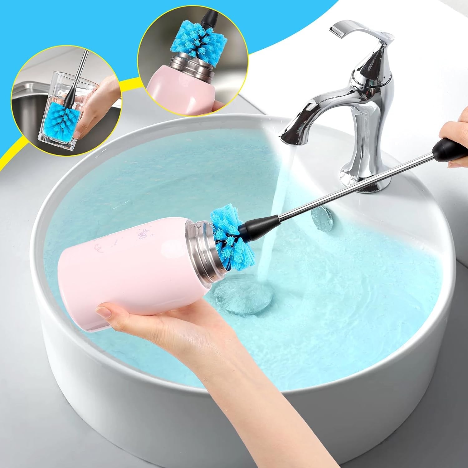 Baby 5 Pack Bottle Cleaning Brush Set, Stainless Steel Scrub Cleaner Brush