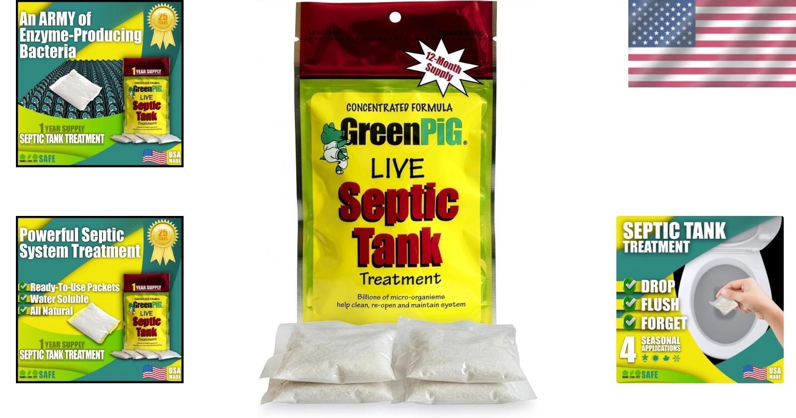 Powerful Enzyme Treatment Packets – Maintain Healthy Septic Systems, 4 Count