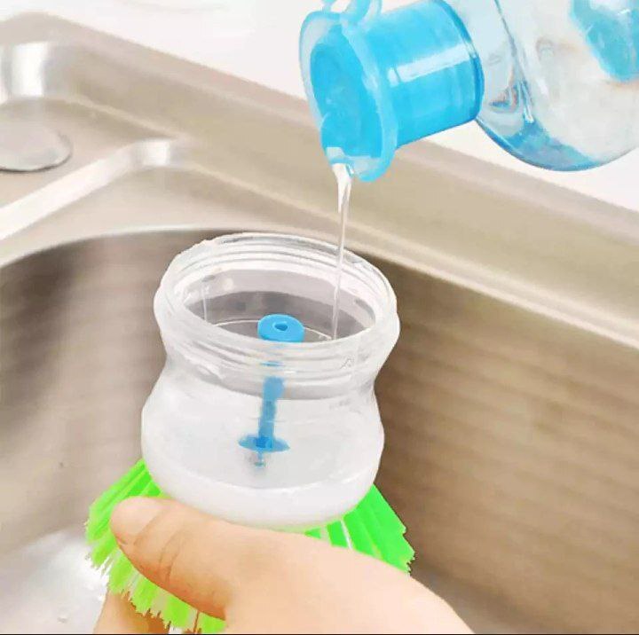 Kitchen Wash Pot Dish Brush Clean Utensils with Washing Up Liquid Soap Dispenser
