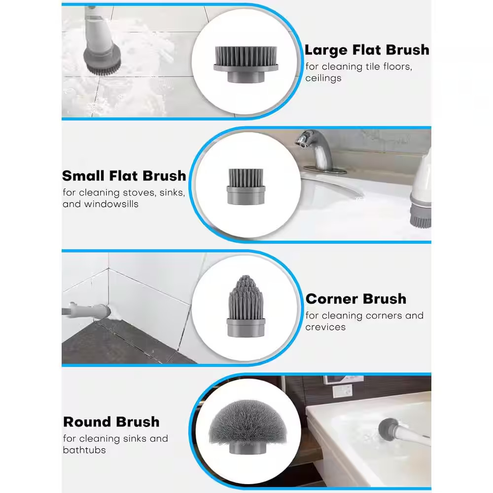 16.5 In. Electric Spin Scrub Brush with Adjustable Handle Extension, 4 Replaceab