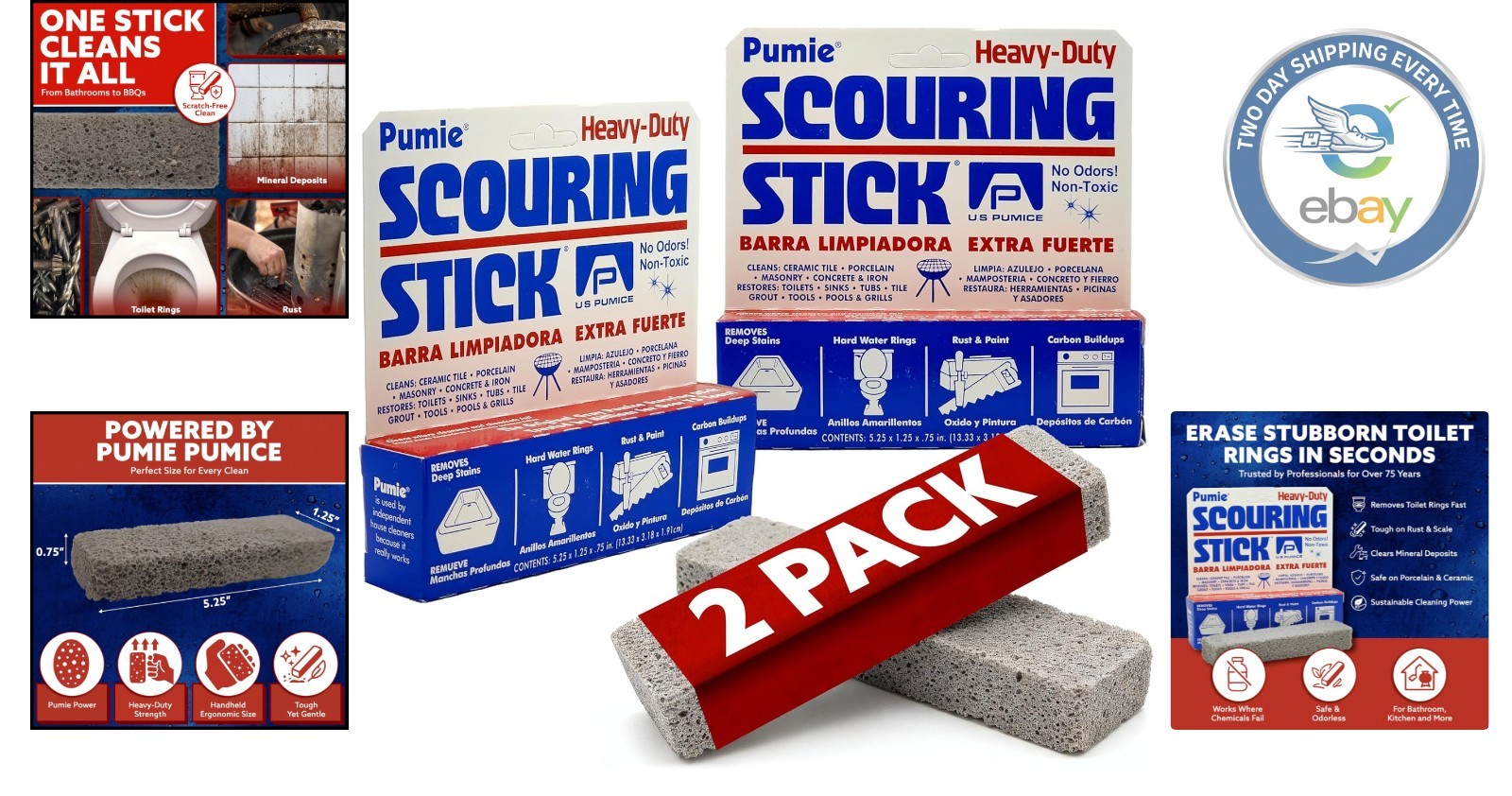 Family-Friendly Pumice Cleaning Bars – 2 Pack for Kitchen & Bathroom Use
