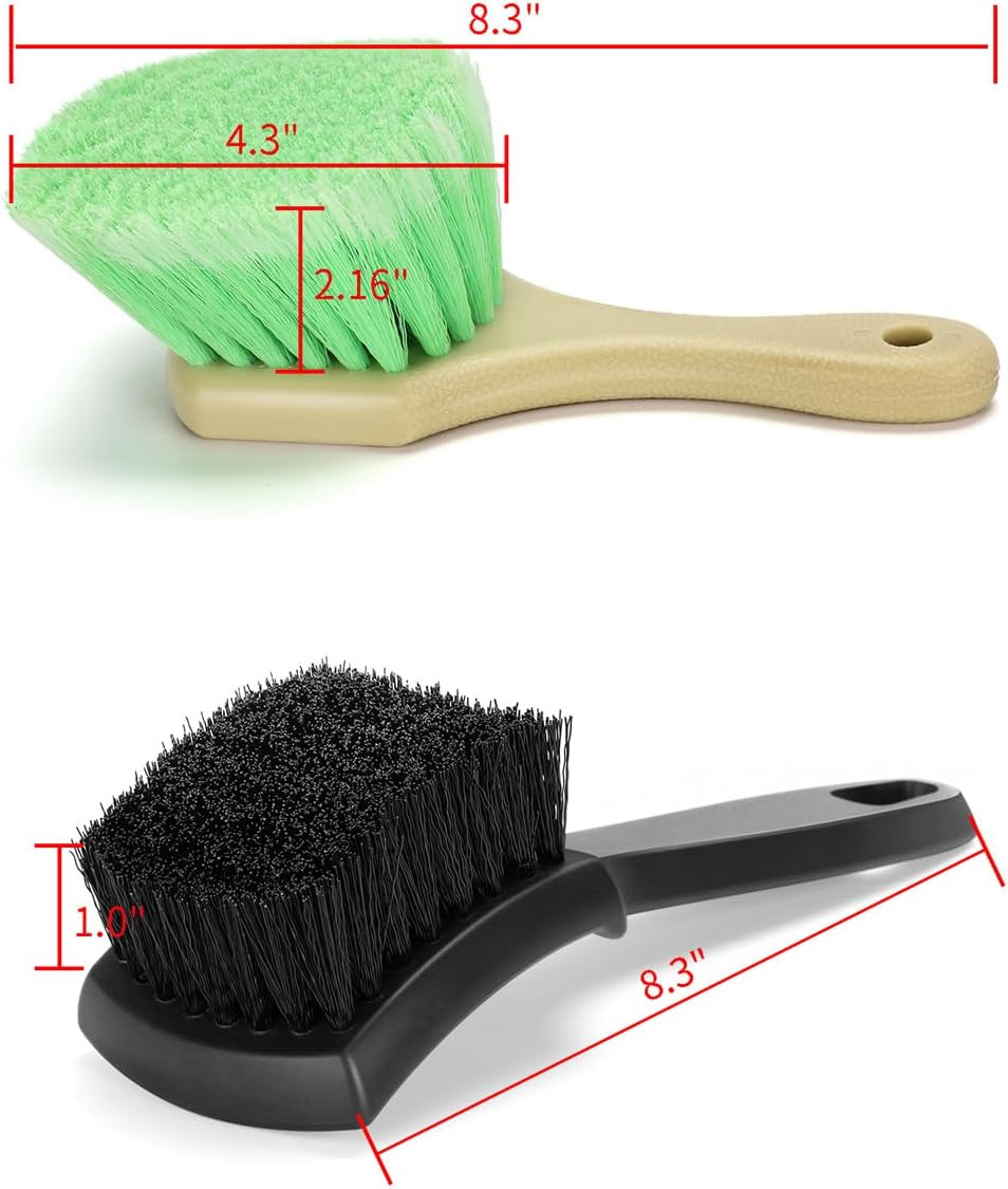 Wheel Rim & Tire Brush Set, Soft & Stiff Bristle Wash Cleaning Supplies Kit