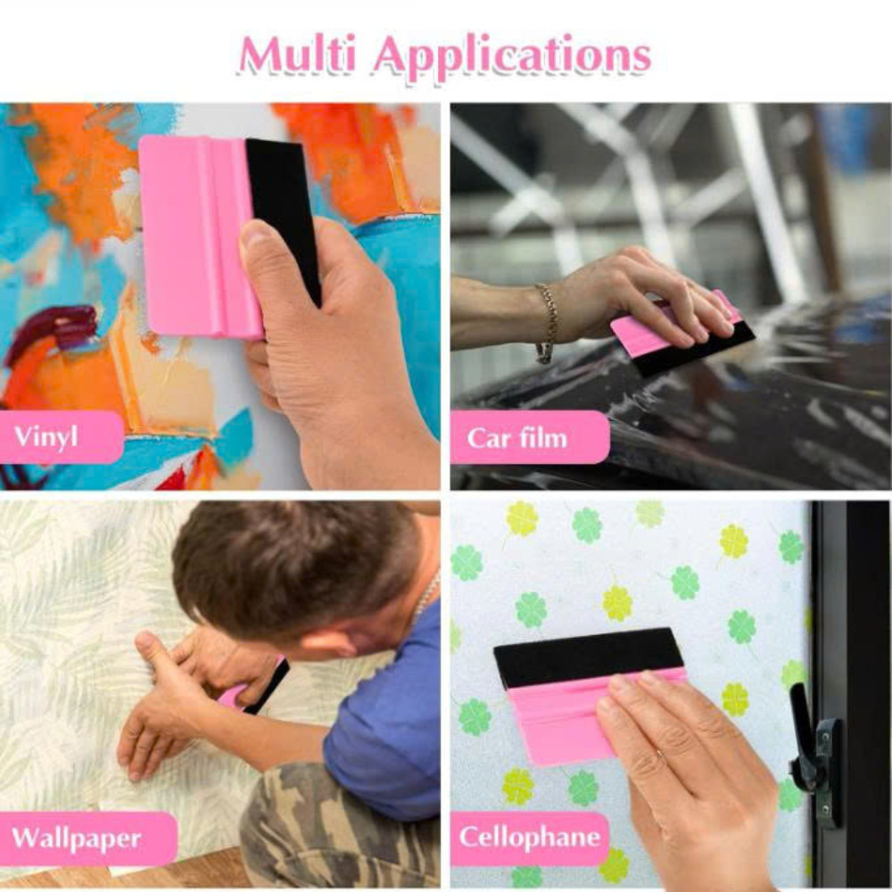 Vinyl Squeegee Tool, 2Pcs Pink Plastic Felt Squeegee for Vinyl Scraper for