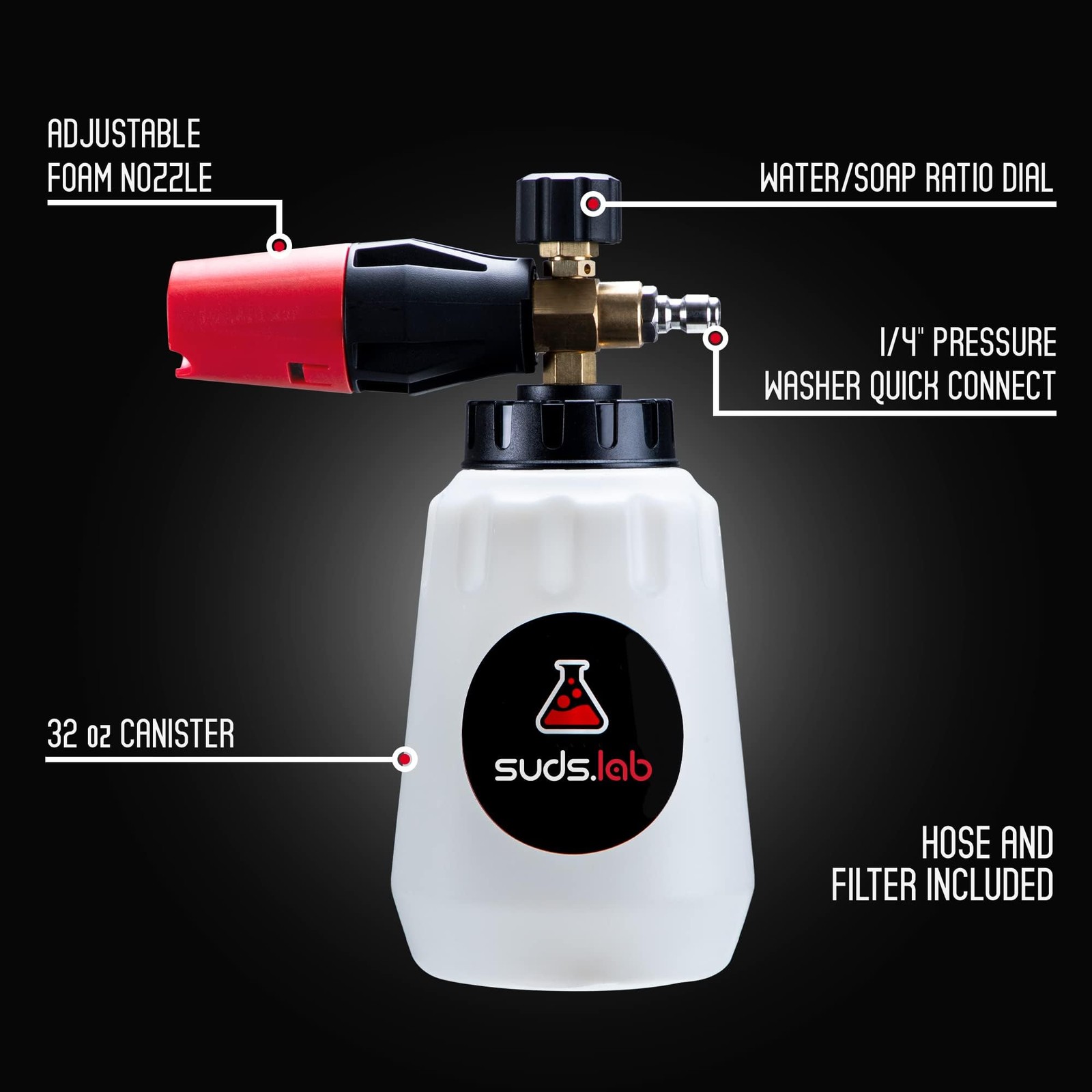 Suds Lab F1 Professional Foam Cannon with 32 Ounce Canister