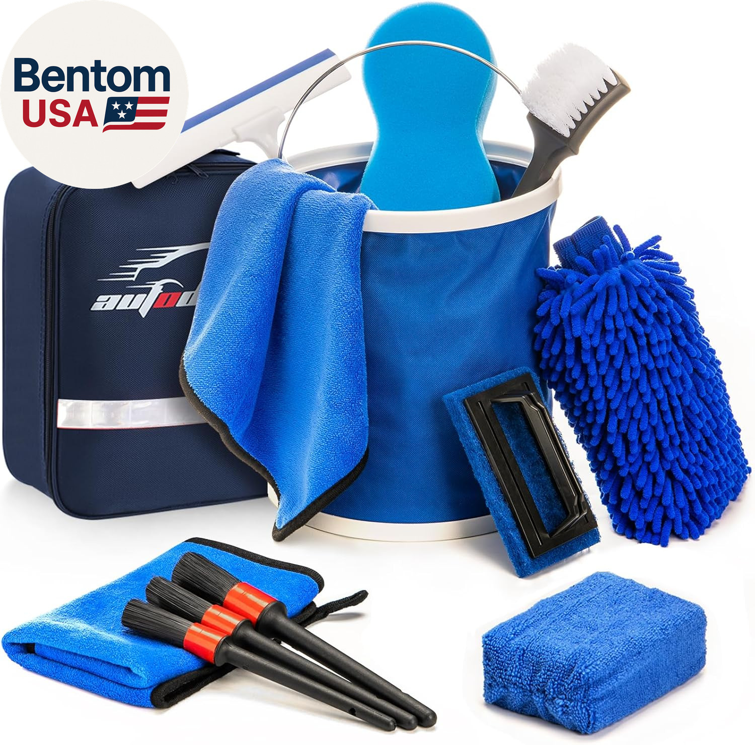 12Pcs Boat Wash Cleaning Kit with Collapsible Bucket Wash Sponge Mitt Microfiber