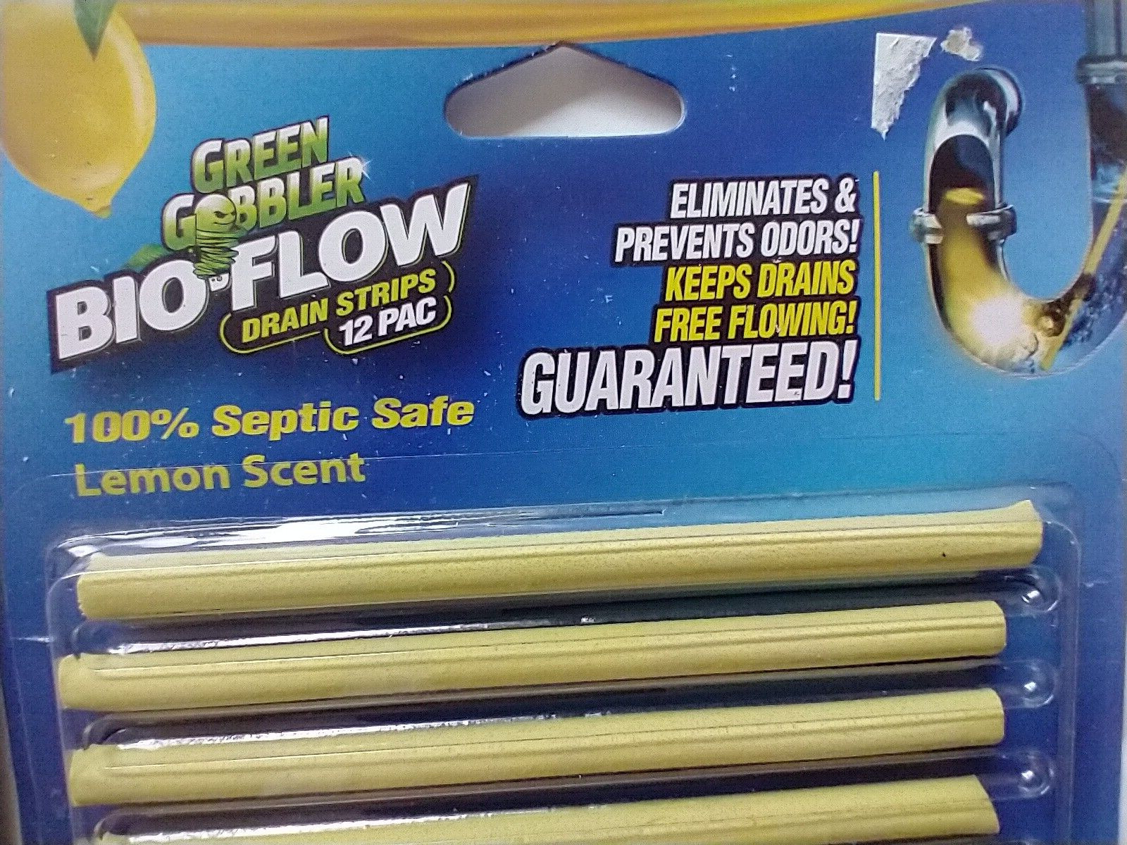 Green Gobbler BIO-FLOW Drain Sticks, Lemon Scent, 12 per Pack, Lot of 2