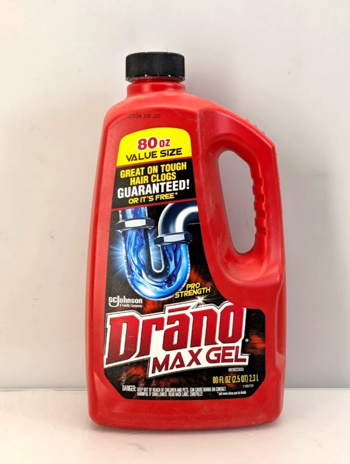 Drano Max Gel Clog Remover Unclogs Drains & Removes Hair, Soap Scum 80oz/2.3L