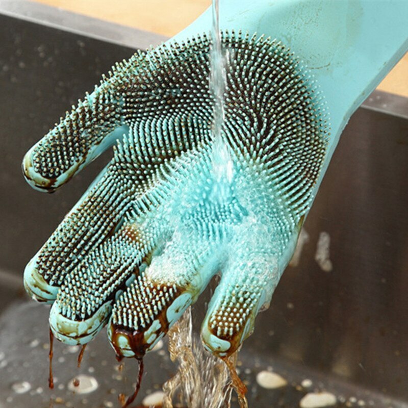 Silicone Dish Washing Heat Resistant & Vegetable Brush Scrubber Cleaning Gloves