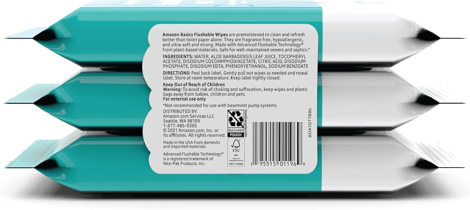 3 Packs of 42 Biodegradable Flushable Wipes for Sensitive Skin – Fragrance-Free