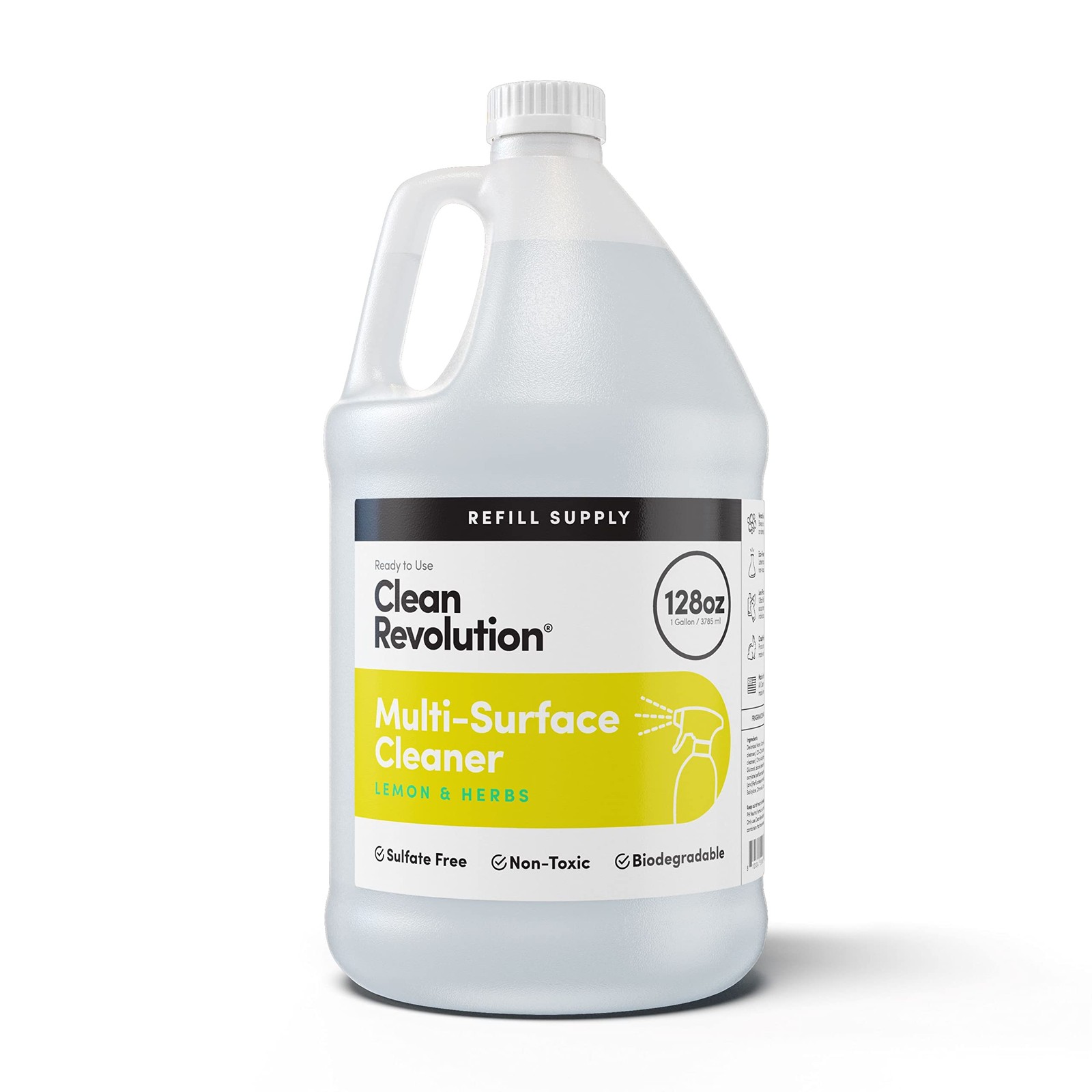 Eco-Friendly Multi-Surface Cleaner Refill, Non-Toxic, Lemon & Herbs, 128 Fl Oz