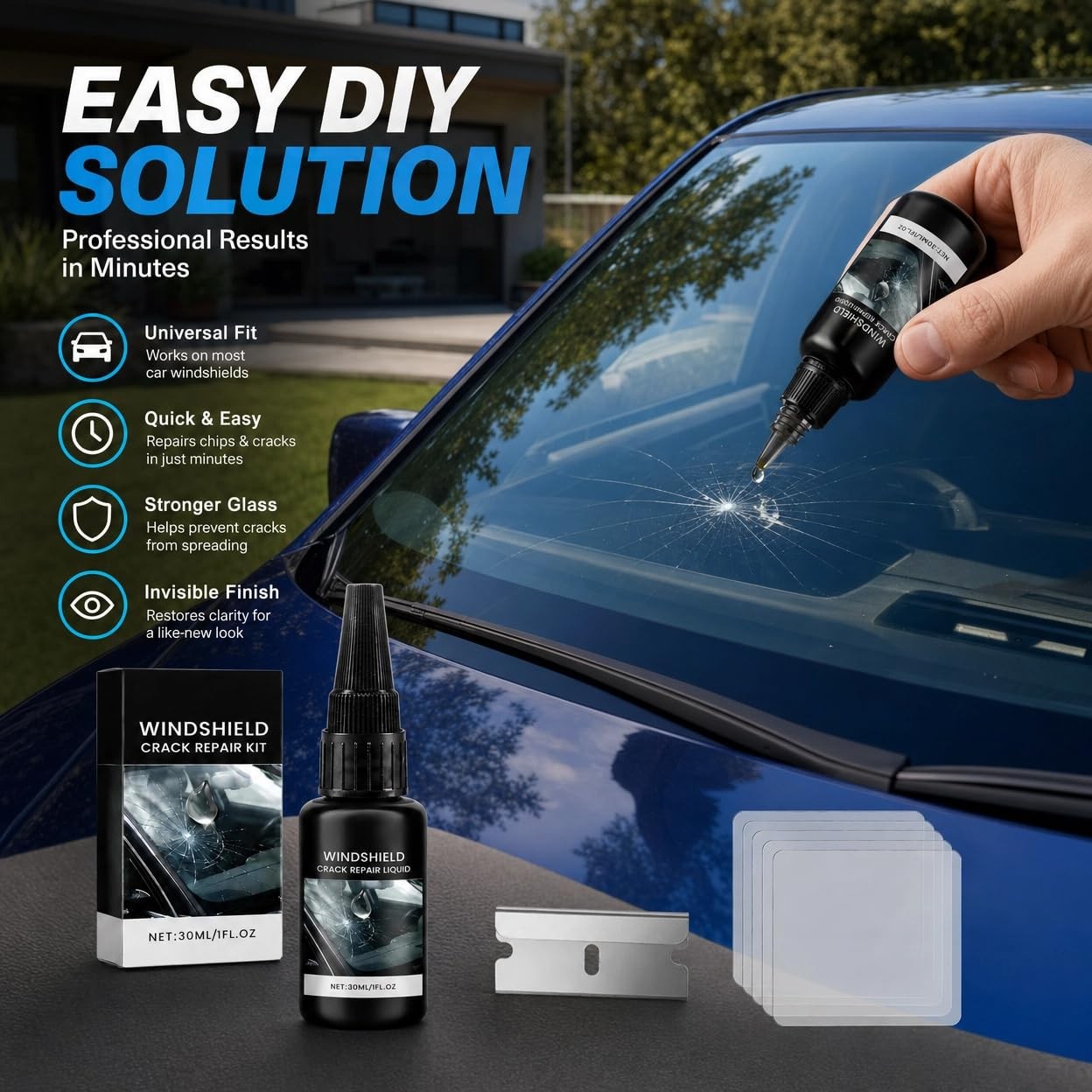 Windshield Crack Repair Kit Automotive Windshield DIY Resin Formula Fast Cure