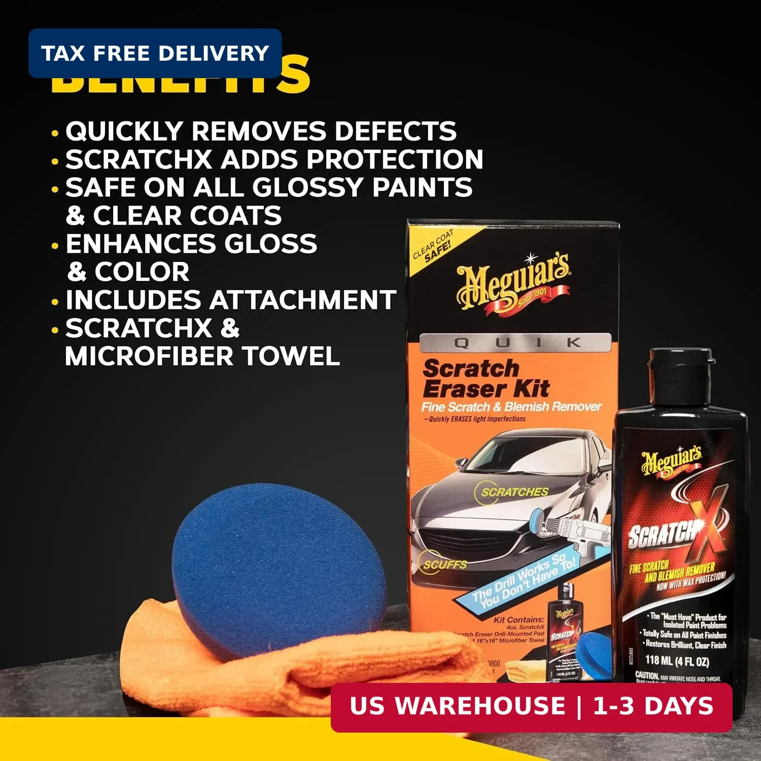 Meguiar’s Quik Eraser Kit, Car Scratch Remover for Repairing Surface Blemishes,