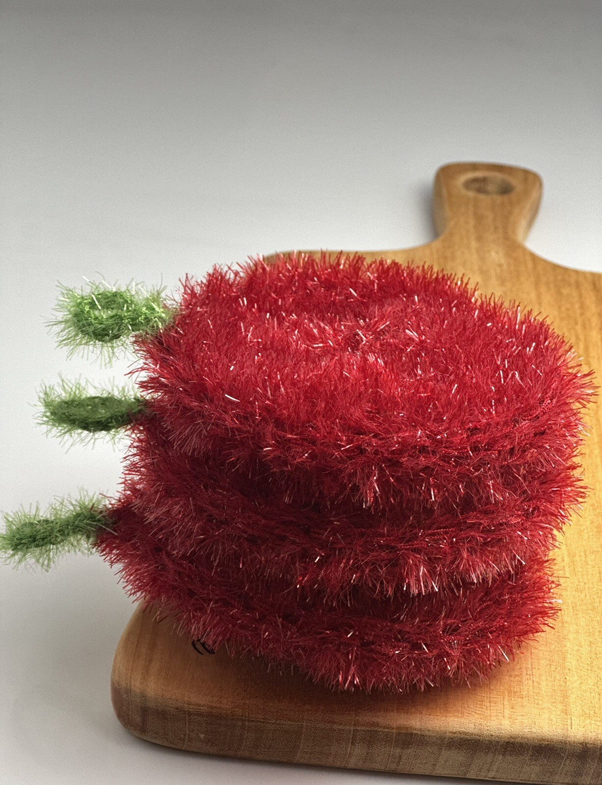 Dish Scrubber 3Pc Set – Scrubbie Scrubby Scrub Handmade Sponge Red Apple Gift