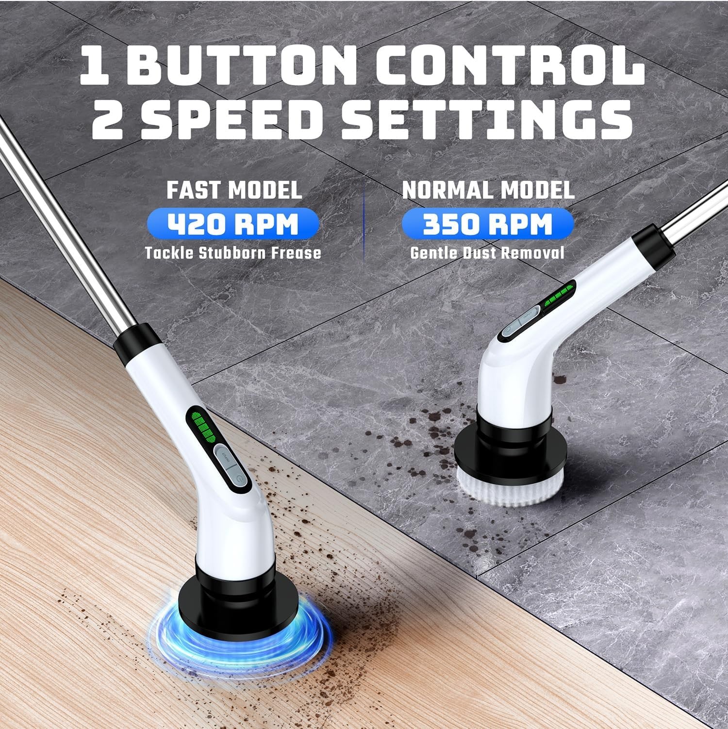 Electric Spin Scrubber for Bathroom: Shower Scrubber with Long Handle, Dual S…