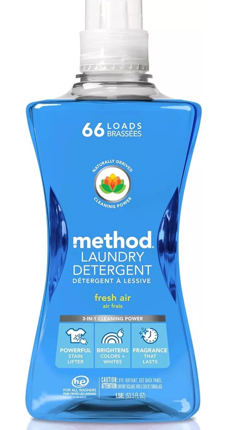 Method Laundry Detergent, Fresh Air Scent, 53.5 oz Bottle, 4/Carton 318025