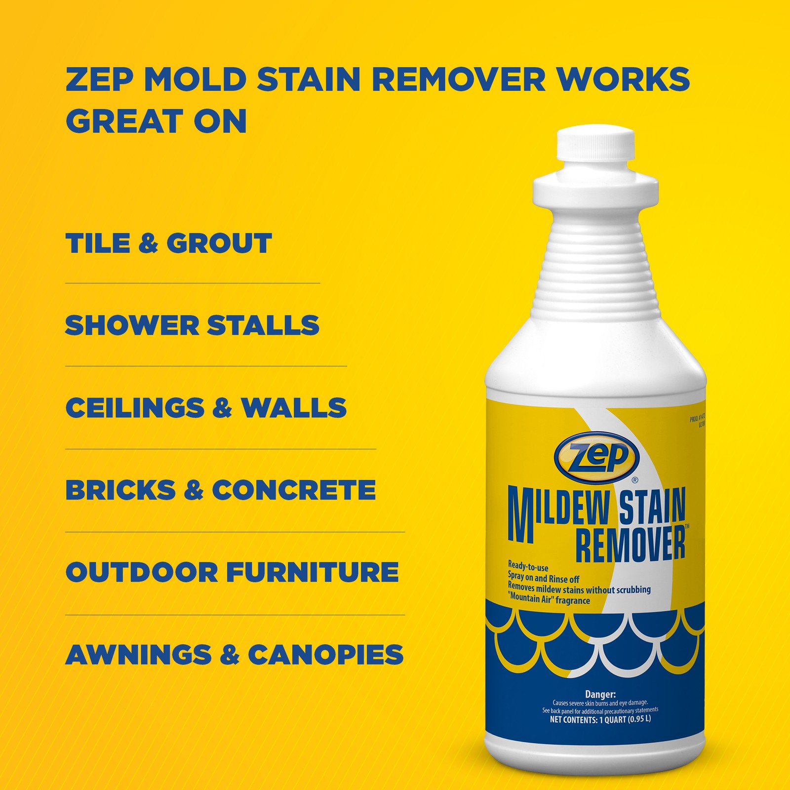 Zep Mildew Stain Remover 1 Quart 147201 (Case of 12) Fresh Scent-This Product is