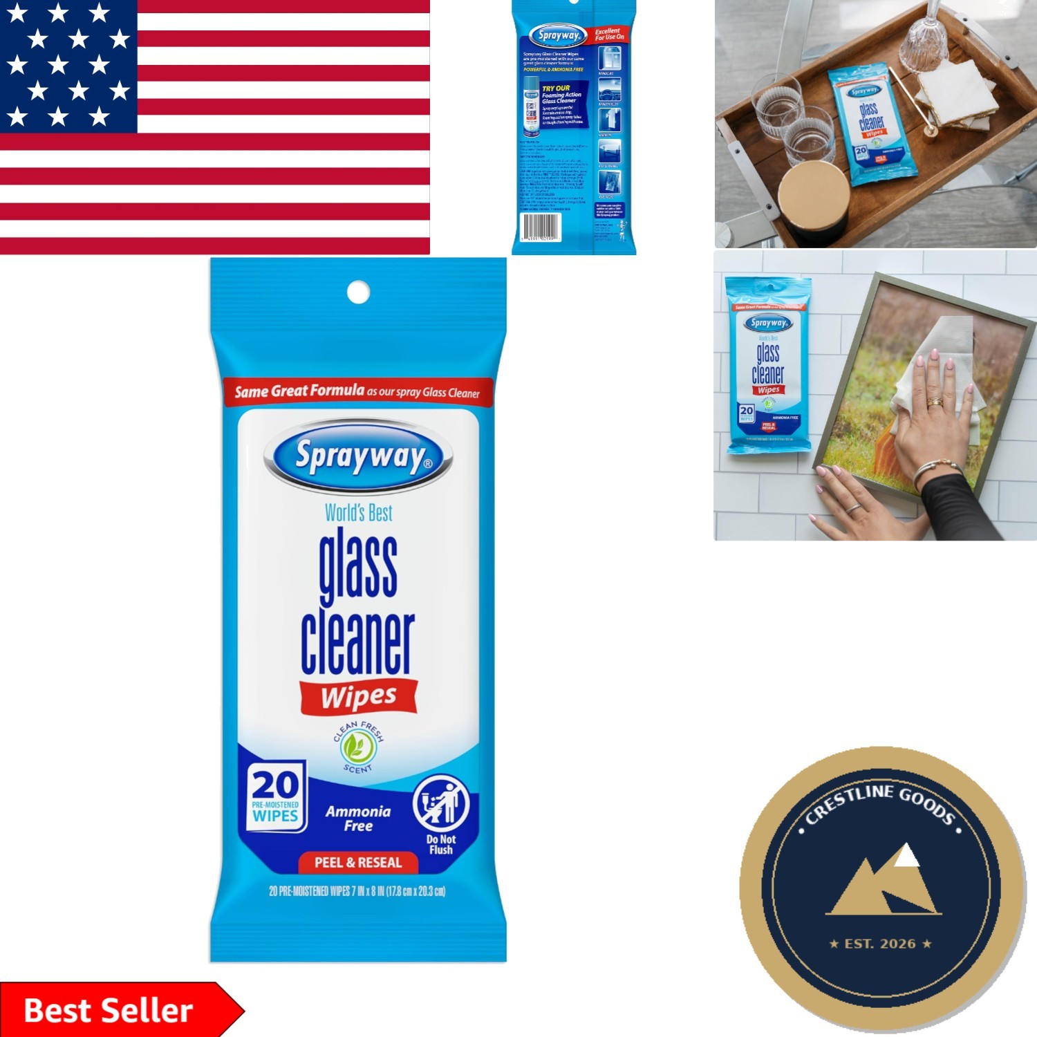 Convenient Glass Cleaner Wipes – Ammonia-Free, 20 Count for On-the-Go Cleaning