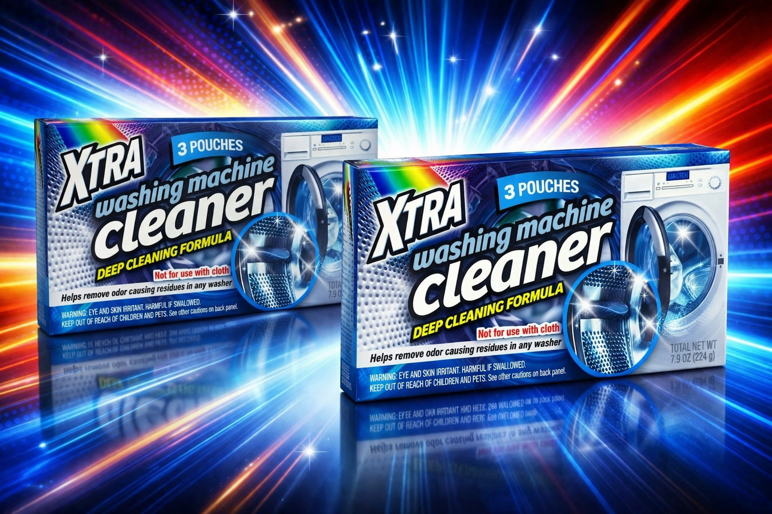 Xtra Washing Machine Cleaner 2 Pack 6 Pouches Deep Clean HE Safe