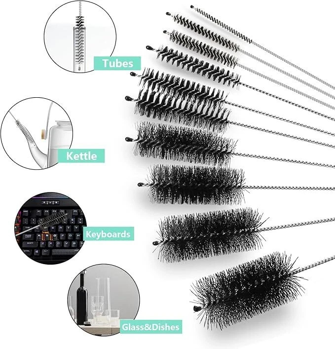 Nylon Straw Brush Cleaner Bottle Tube Pipe Small Long Cleaning 10Pcs Set USA Lot