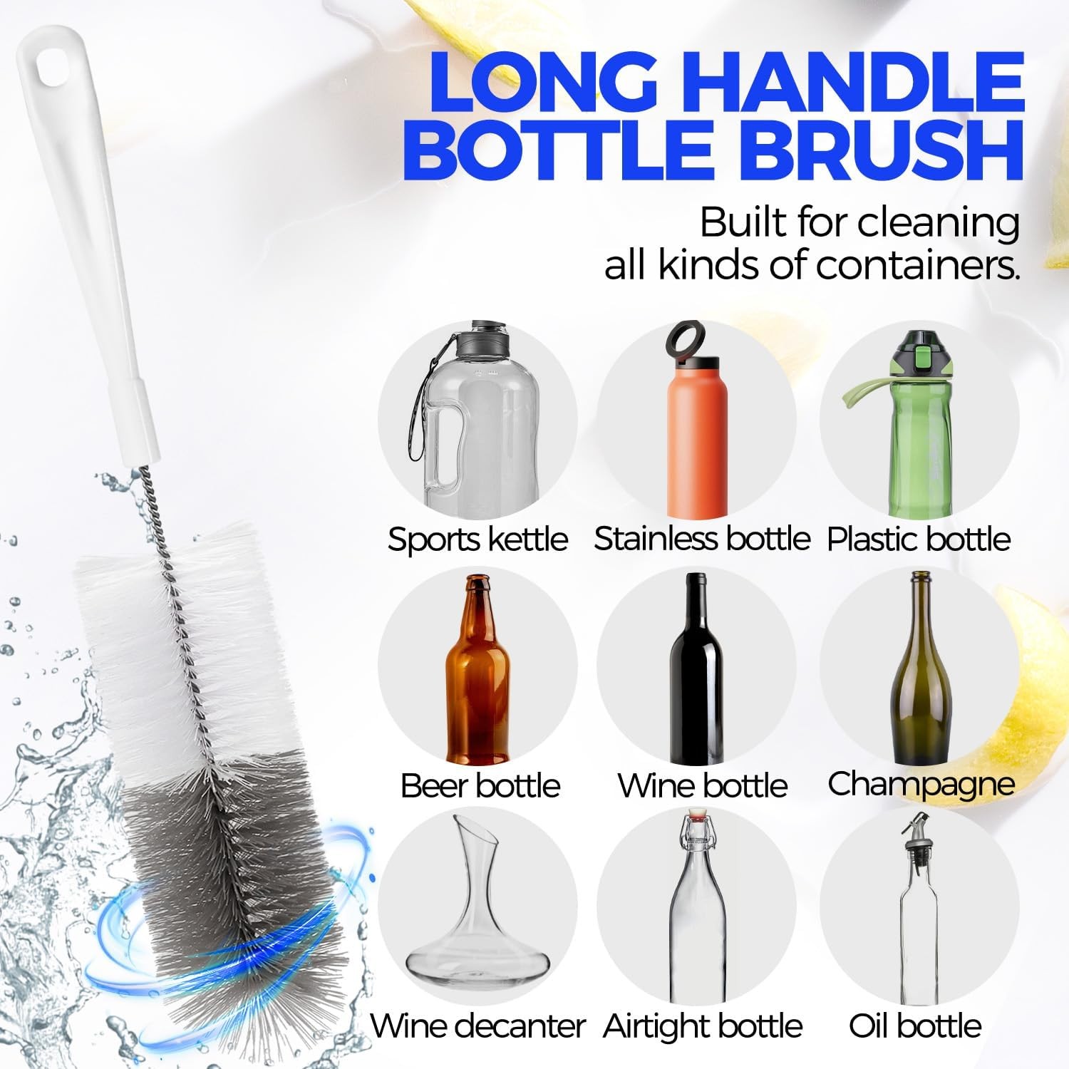 10 Pack Bottle Cleaning Brush Set, 15″ Long Bottle Brushes with Straw Cleaners