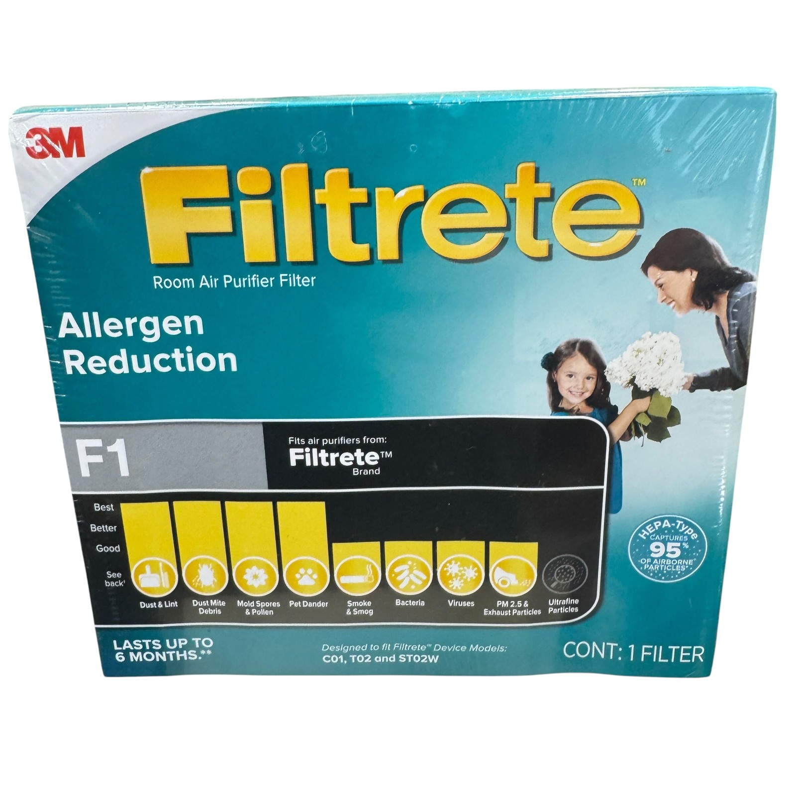 3M Filtrete F1 Room Air Purifier Filter Allergen Reduction HEPA Type 95% New