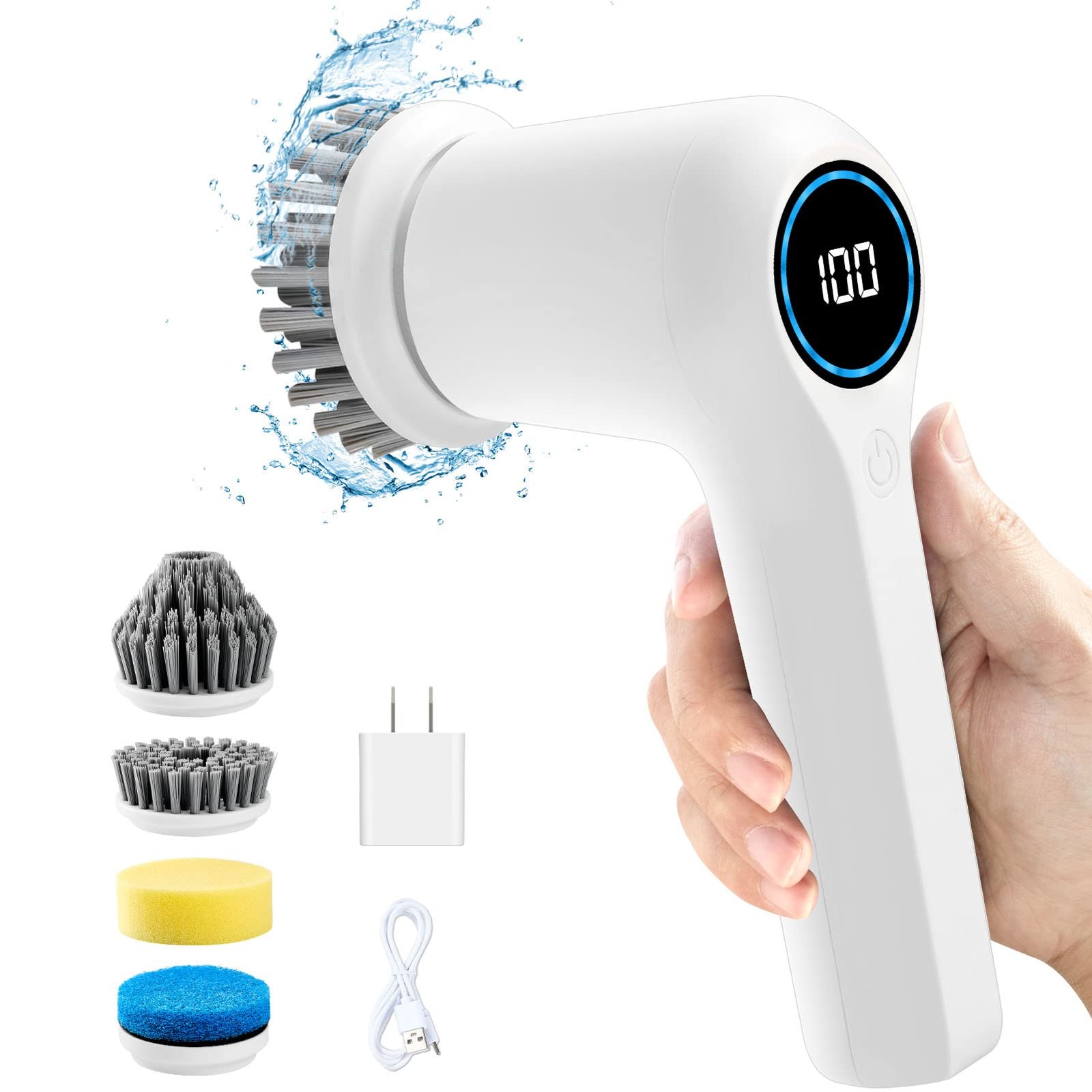 Electric Spin Scrubber Power Cleaning Brush Shower Scrubber With Digital Display