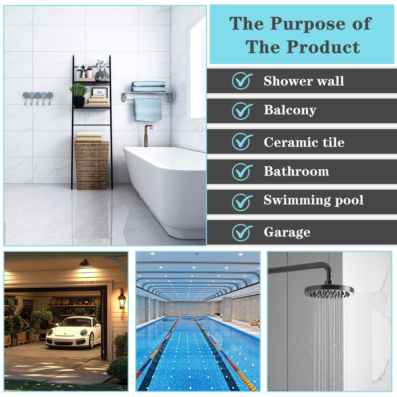 Long Handle Floor Scrub Brush Stiff Bristles Heavy Duty 2 in 1 Squeegee Bathroom
