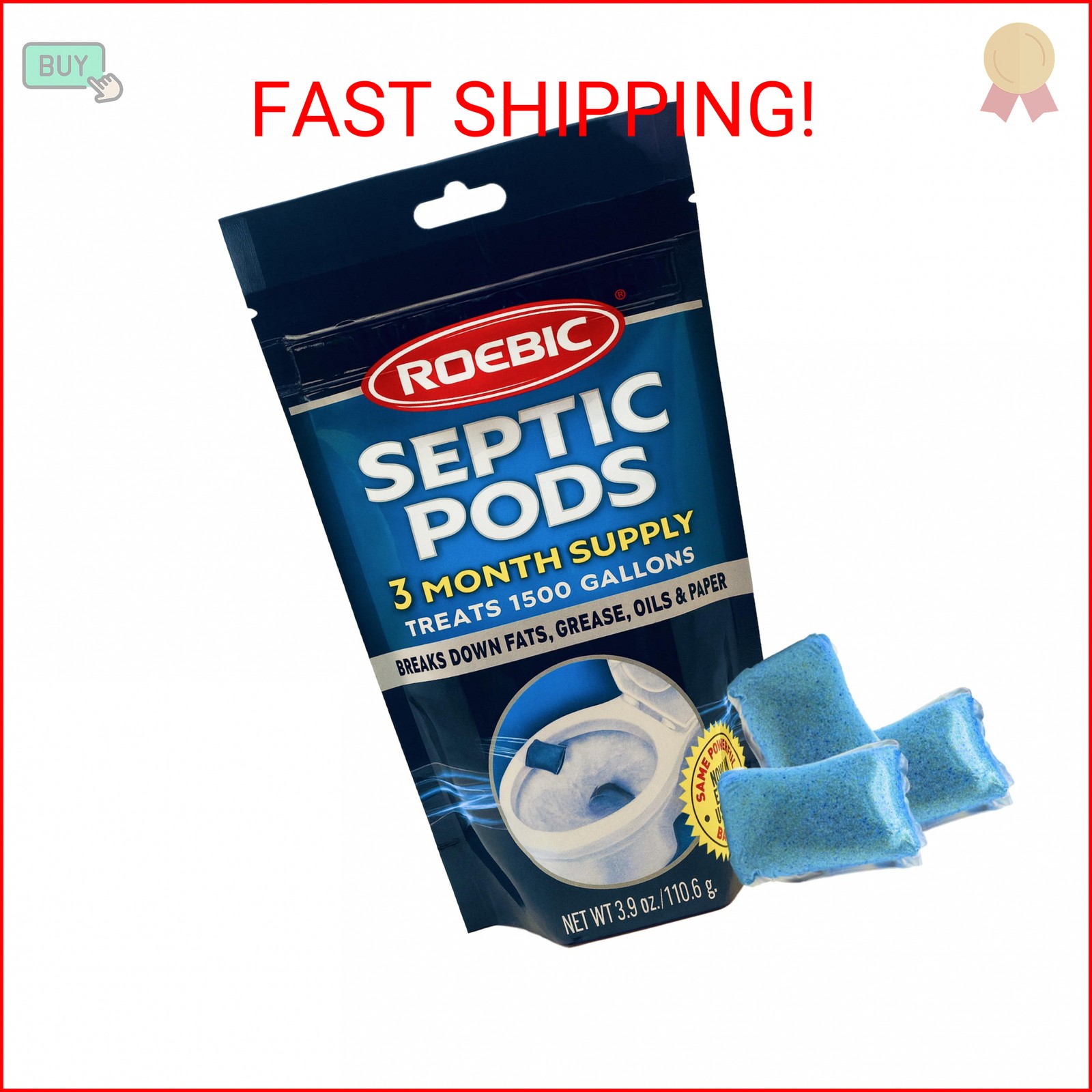 Roebic Septic Tank Treatment Pods, 3 Month Supply of Easy Flush Dissolvable Pack
