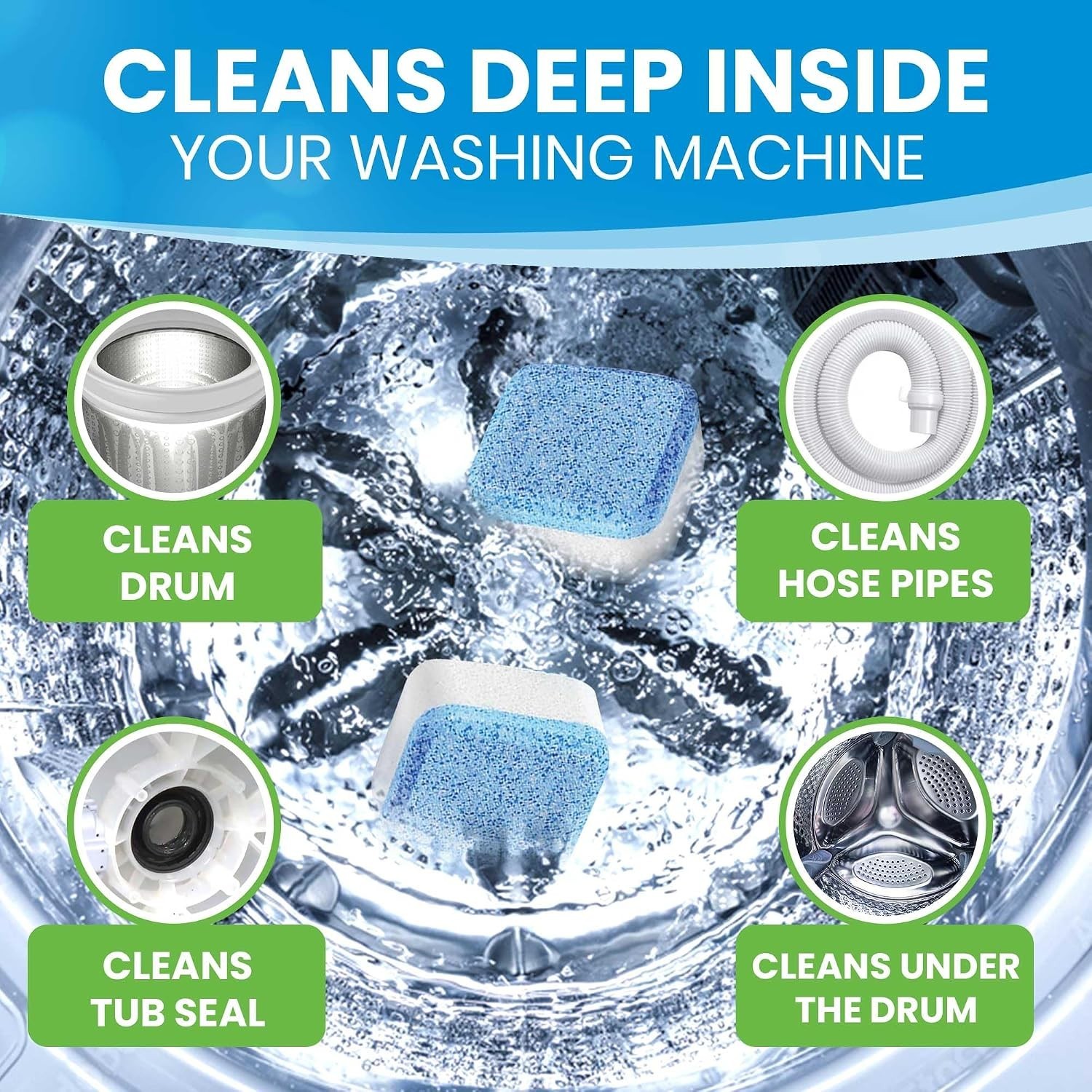 Washing Machine Cleaner Tablets – 24 Pack for a 12 Supply. Formulated for