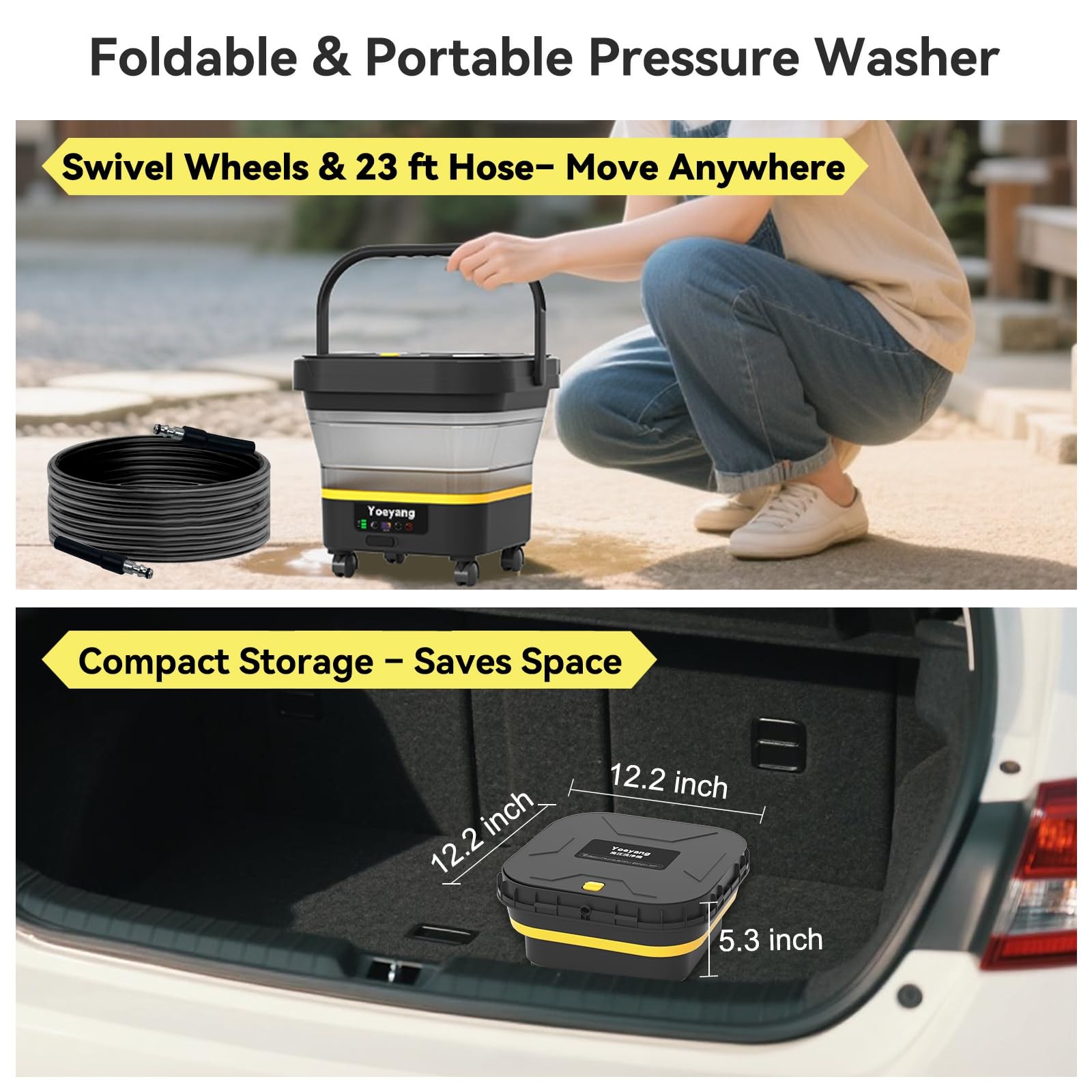 Portable Cordless Cleaner with Tank: FoldableElectric Cleaning Tool 3.4 Gal Tank