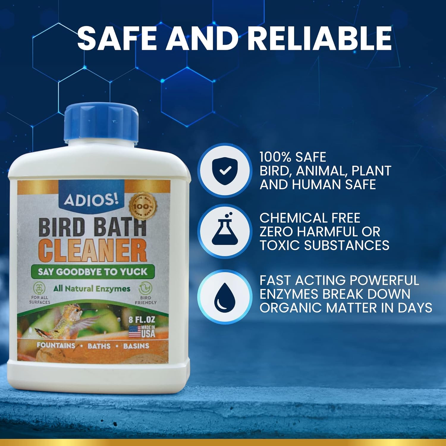 Bird Bath Cleaner for Outdoor Fountains and Bowls, Safely Cleans Metal, Glass an