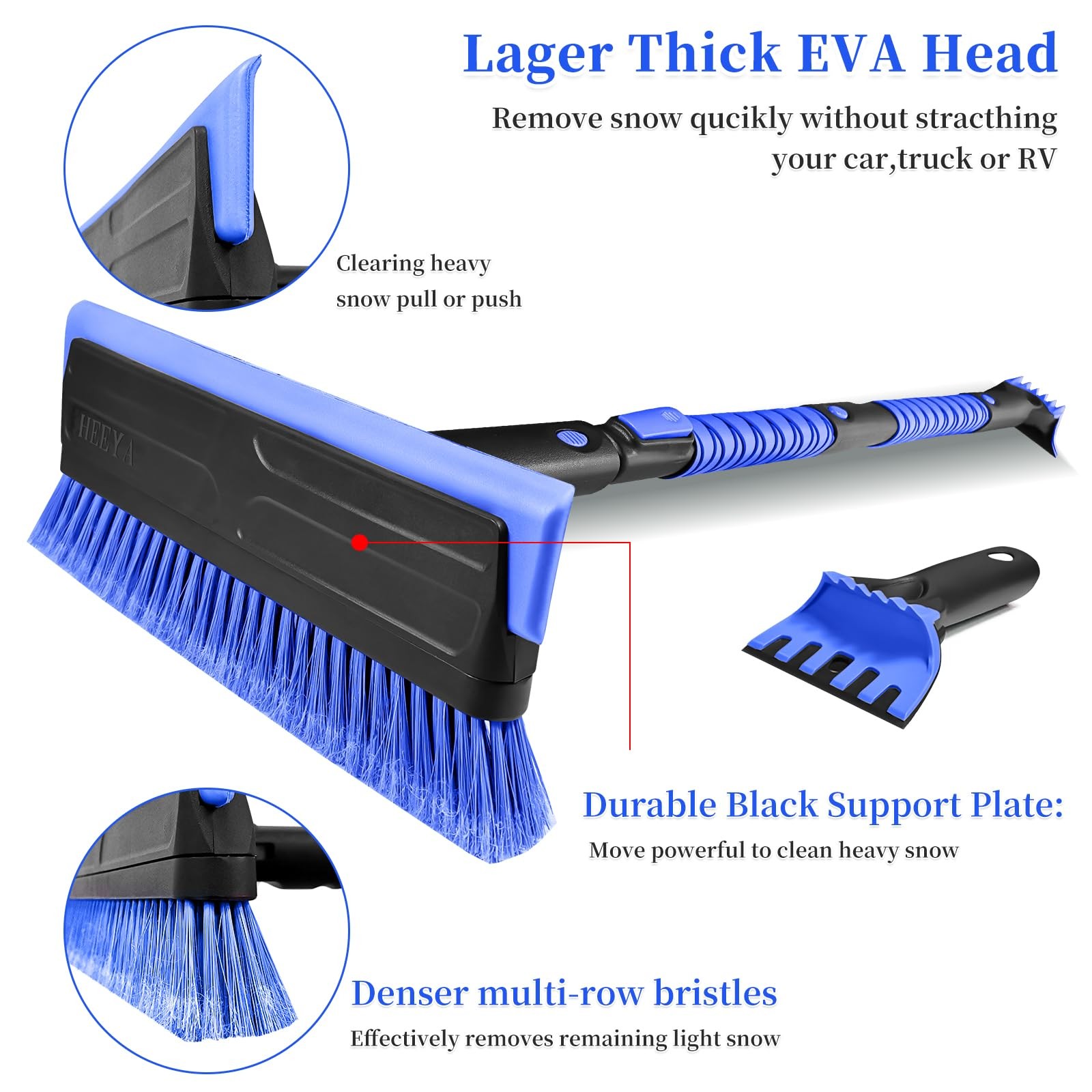 Heeya 56 Inch Truck Snow Brush And Ice Scraper Long Handle Heavy Duty Snow