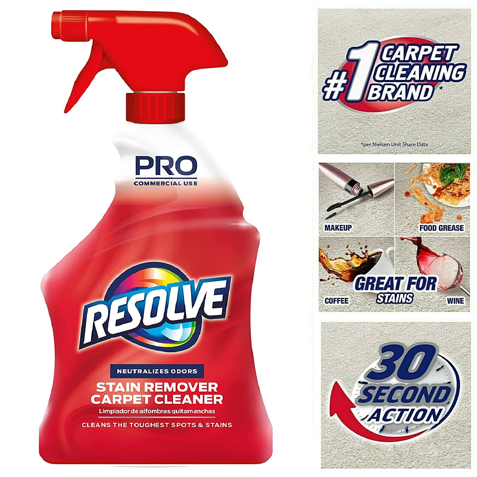 Professional Carpet Cleaner Stain & Odor Remover 32 Ounce Bottle Instant Cleaner
