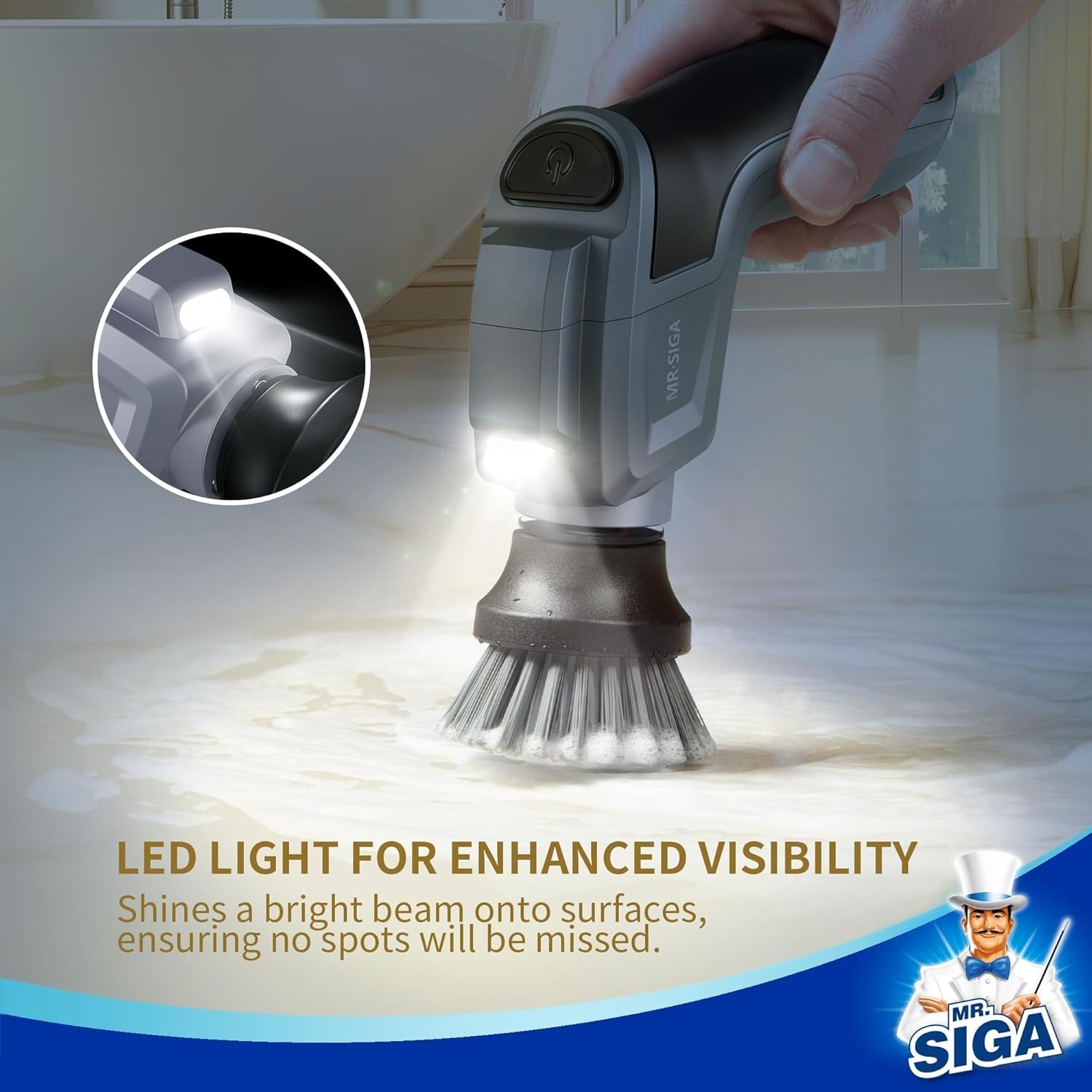 MR.SIGA Electric Spin Scrubber for Kitchen and Bathroom Cleaning Waterproof