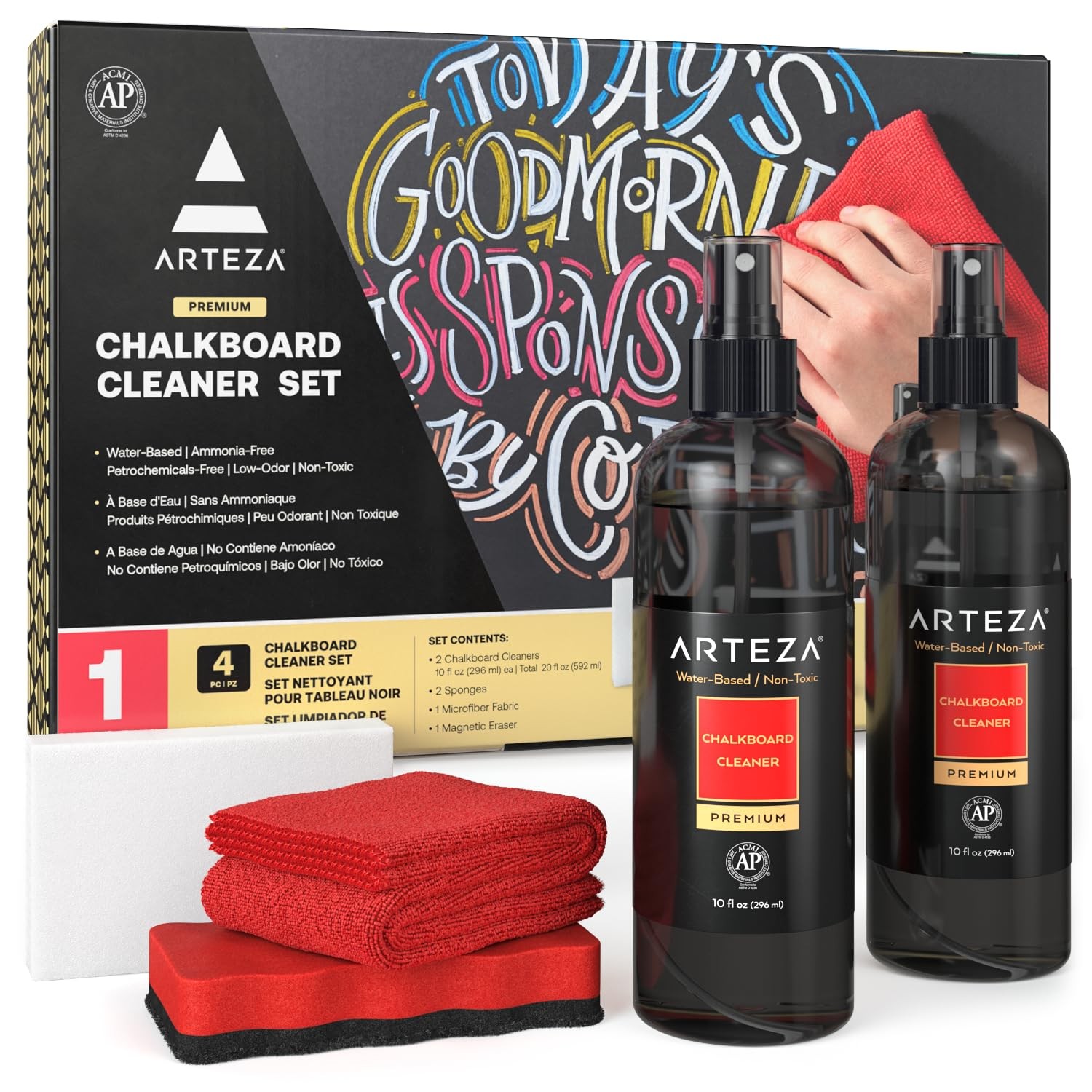 Chalkboard Cleaner Set with 2 Cleaners, 10-Ounces Each, 1 Microfiber Fabric T…