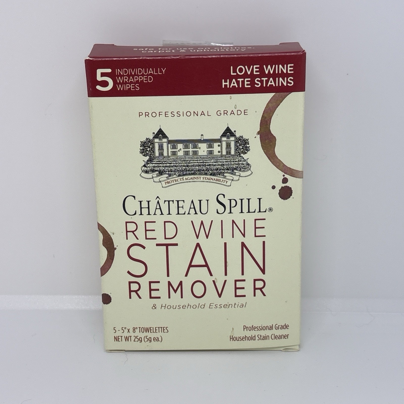 (3) Chateau Spill Red Wine Stain Remover Wipes Towelettes, 5 Wipes Per