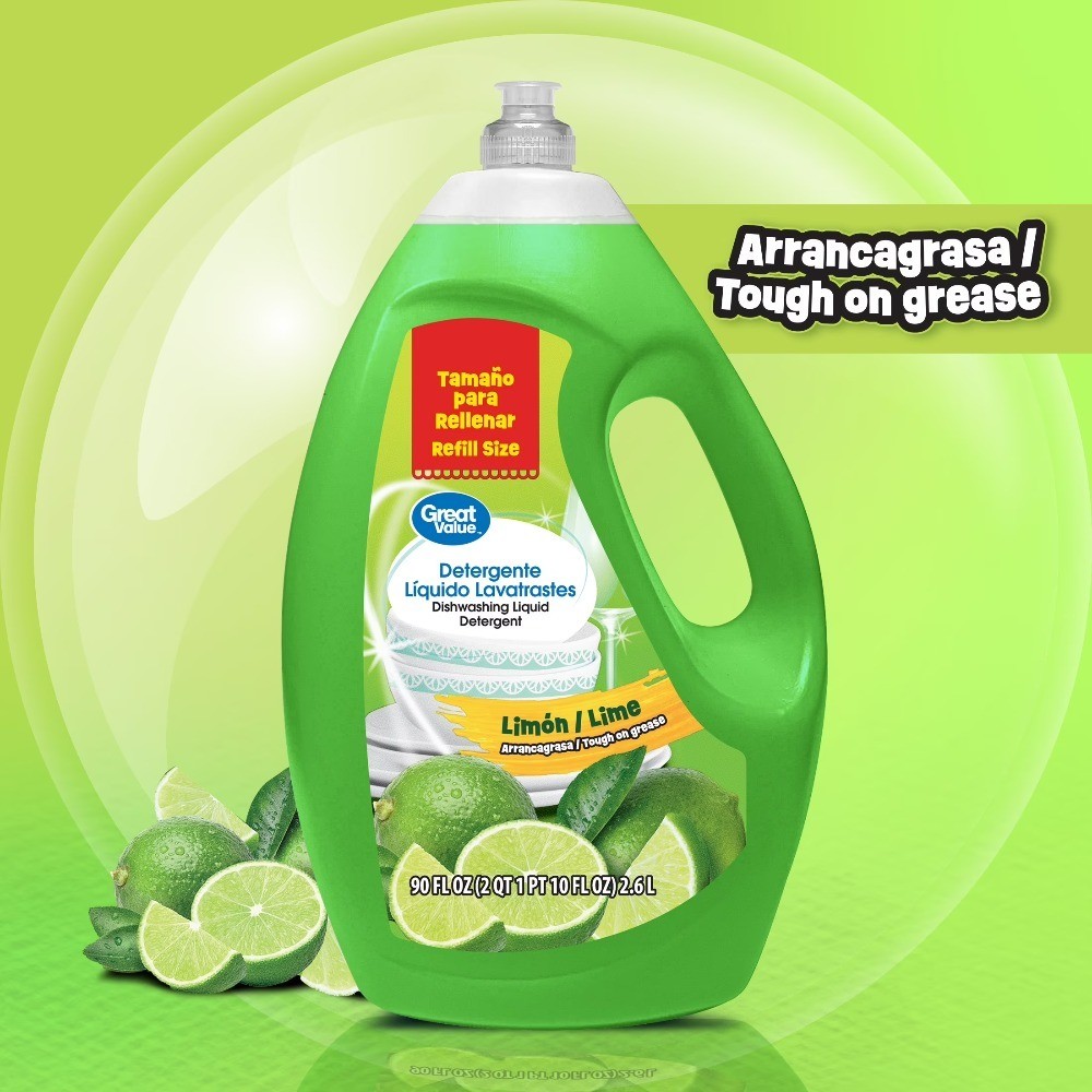 Natural Lime Scent Dishwashing Liquid Detergent Concentrate 90 fl oz Large Size