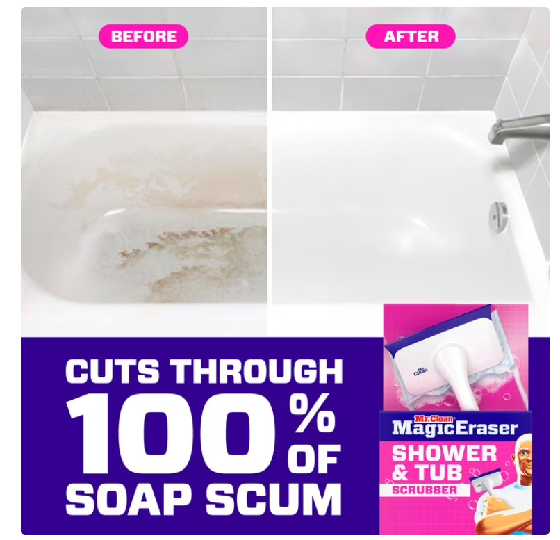 Mr. Clean Magic Eraser Shower & Tub Scrubber, 1 Device + 2 Refills, White