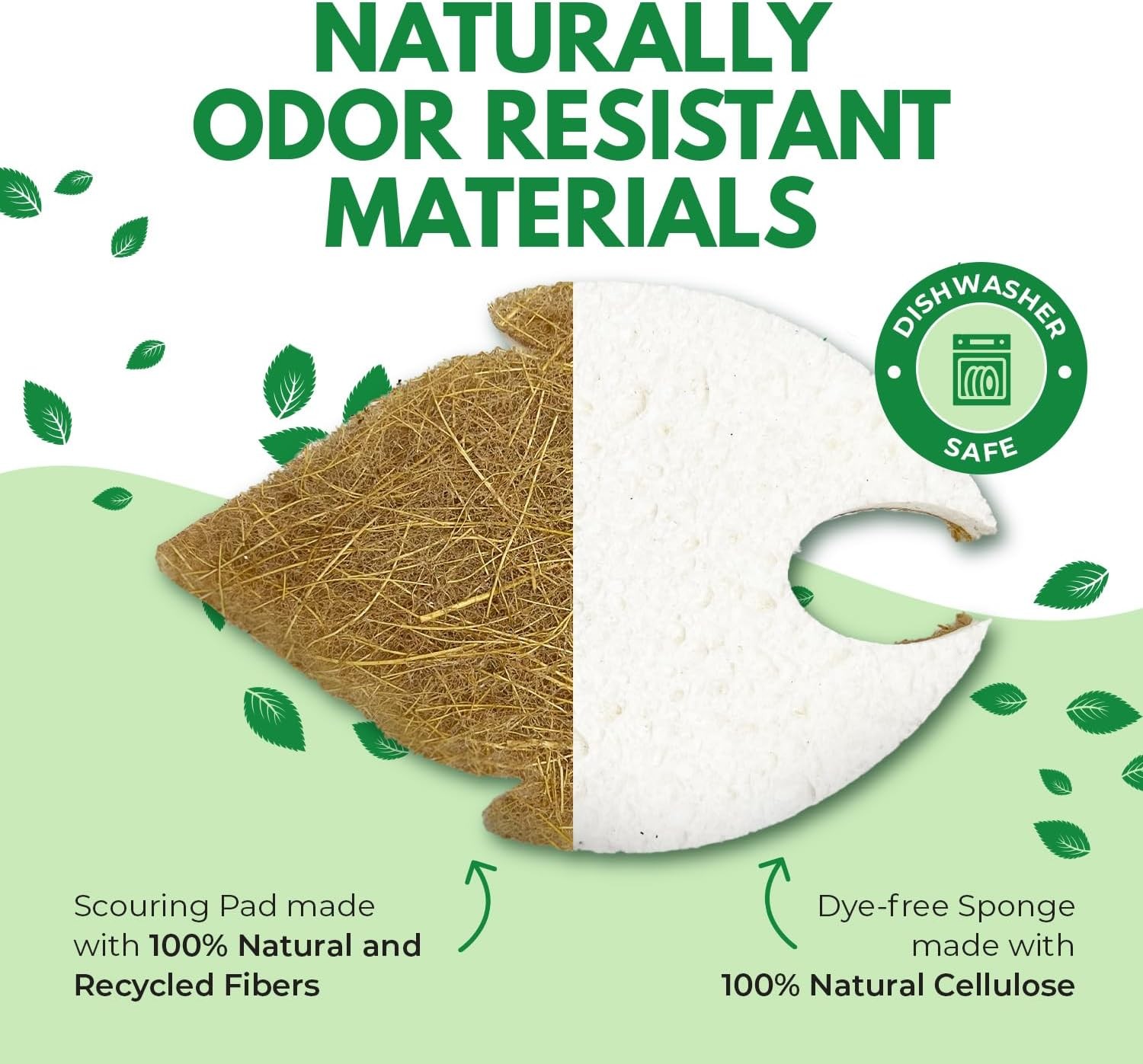 Natural Kitchen Sponges (6 Pack) – Biodegradable Cellulose & Coconut Scrubber