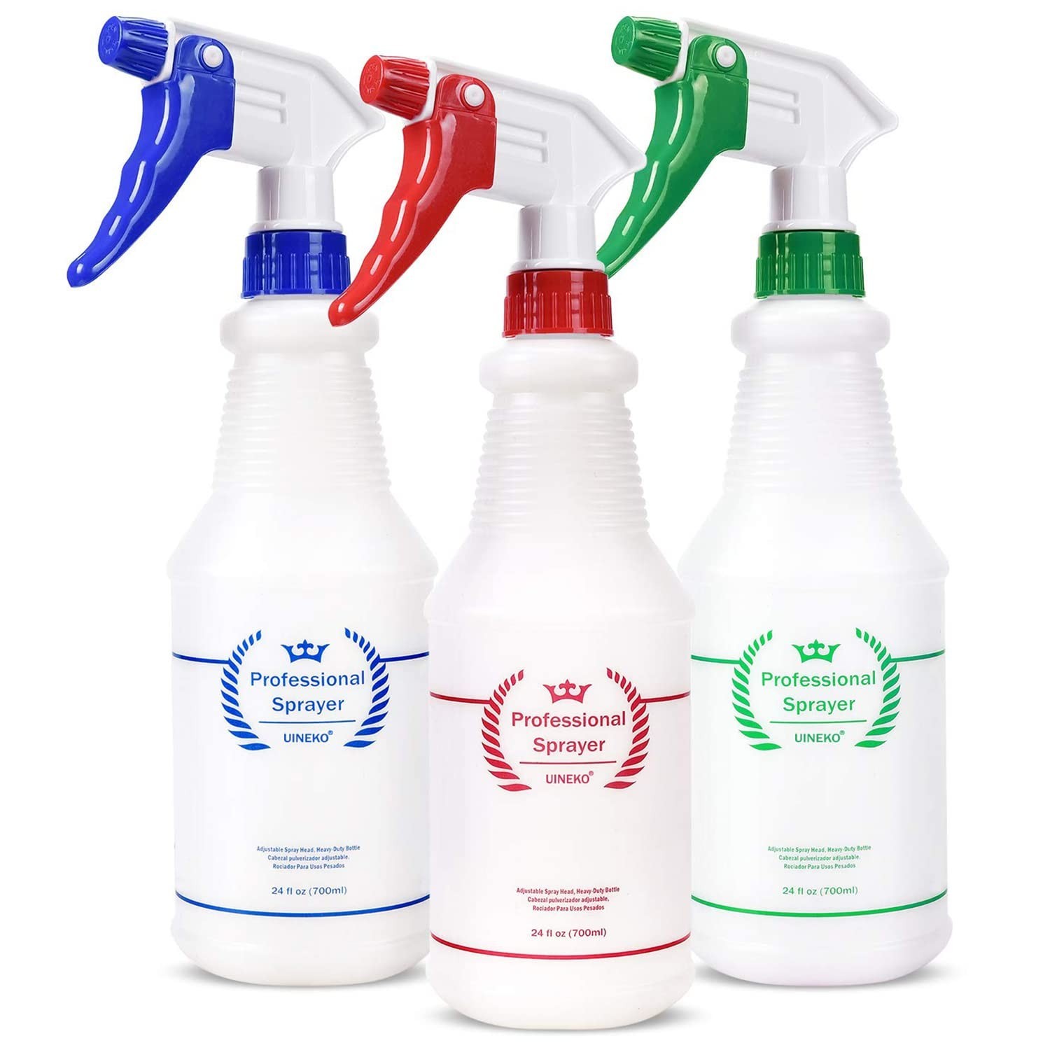 3 Pack 24 Oz Heavy Duty Plastic Spray Bottles – Leak Proof Mist for Cleaning, Pl
