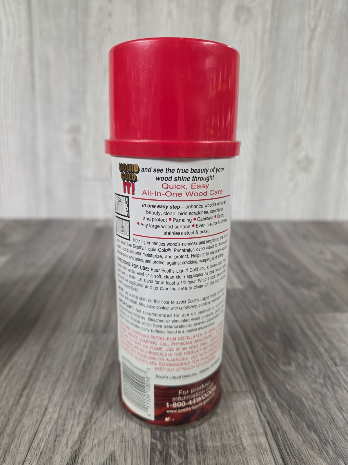 SCOTT’S LIQUID GOLD POURABLE WOOD PANEL &CABINET CLEANER 16 OZ VINTAGE OLD STOCK