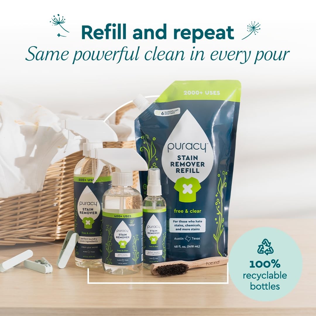Puracy Stain Remover Spray, Natural Travel and Laundry Stain Cleaner for