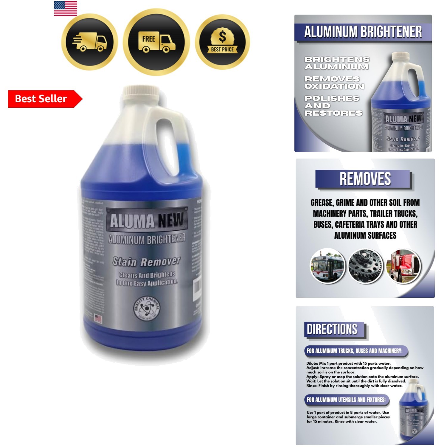Aluminum Brightener/Stain Remover/Cleaner & Restorer / 1 Gallon 128 FL Oz
