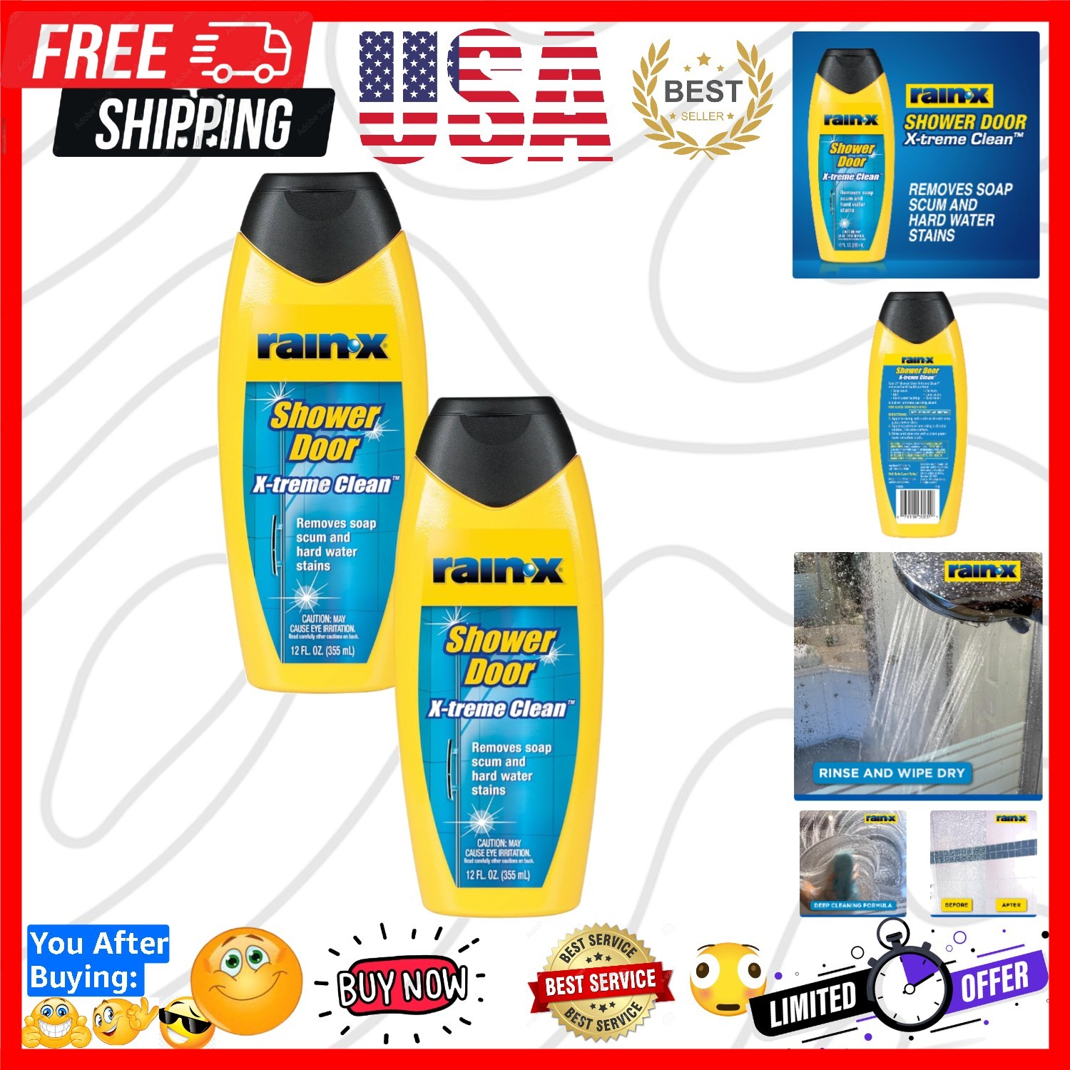 X-Treme Clean Shower Door Cleaner, 12 Fl. Oz, Formulated To Glass Doors – Rem…