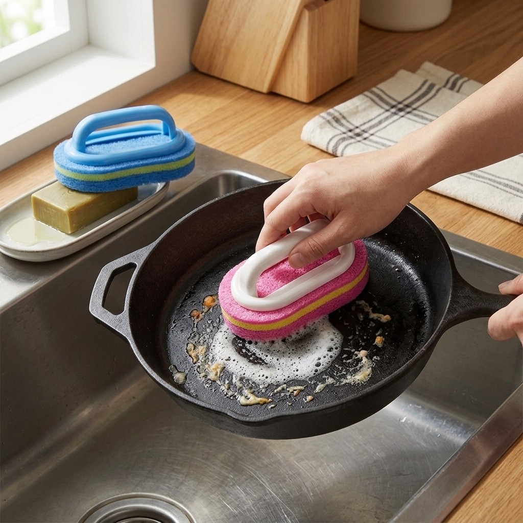 2Pcs Cleaning Scrub Brush with Handle for Bathroom Kitchen Tile Surface