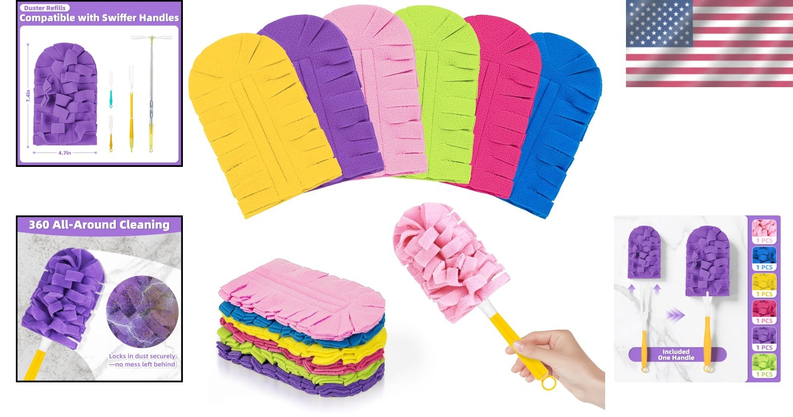 6 PCS Fleece Reusable Duster Refills for Swiffer, Washable 360 Dusters for Cl…