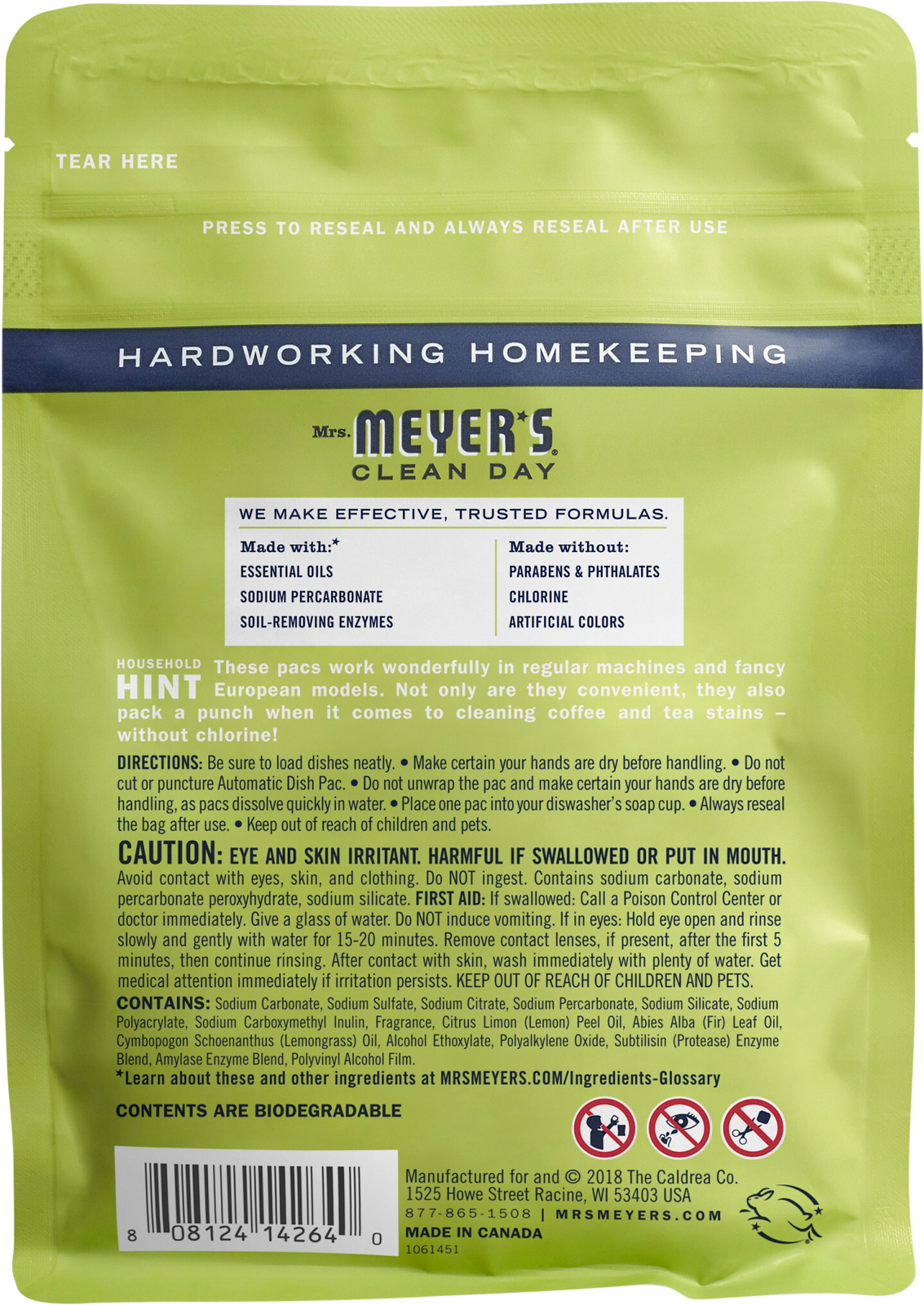 Mrs. Meyer’s Clean Day Auto Dish Packet Lemon Verbena 12.7 oz (Pack of 6)