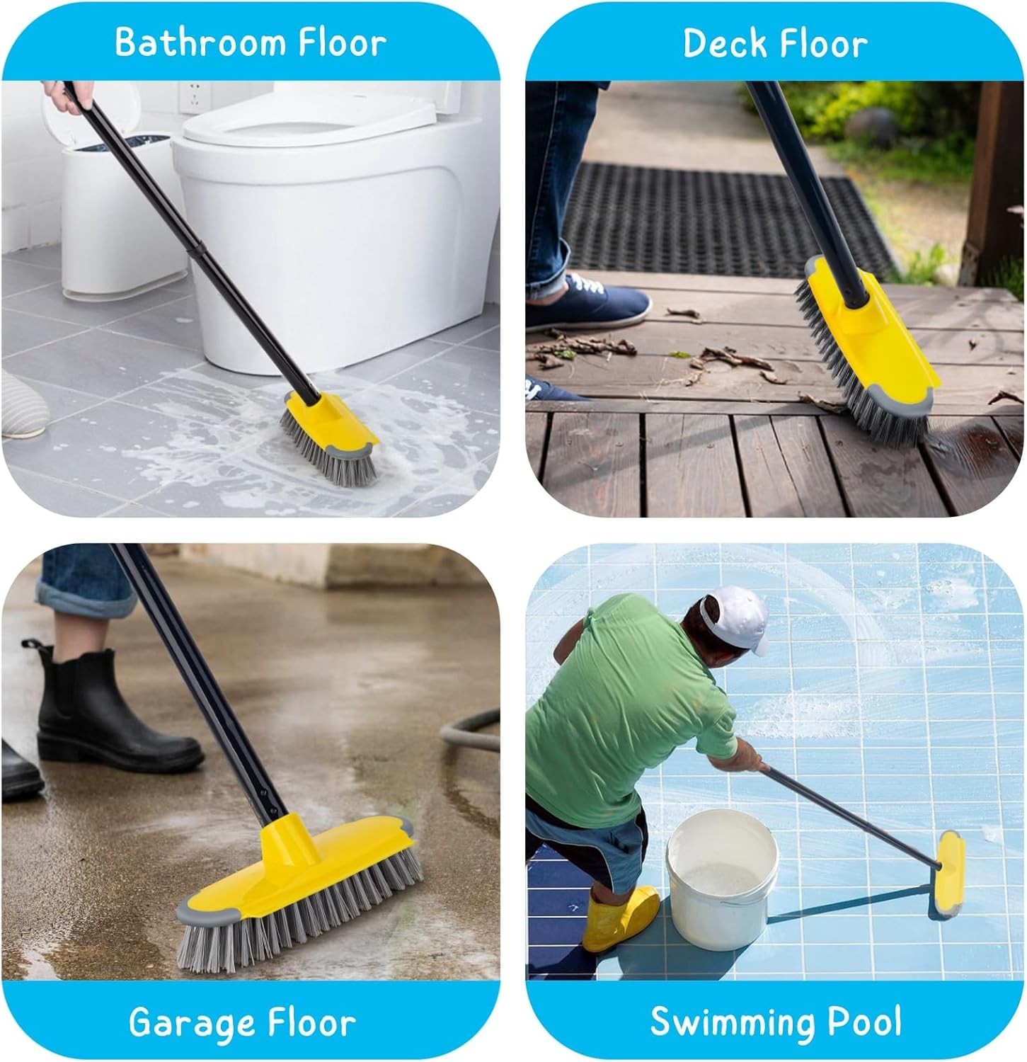 Deck Brush with Long Handle, Floor Scrub Broom for Shower